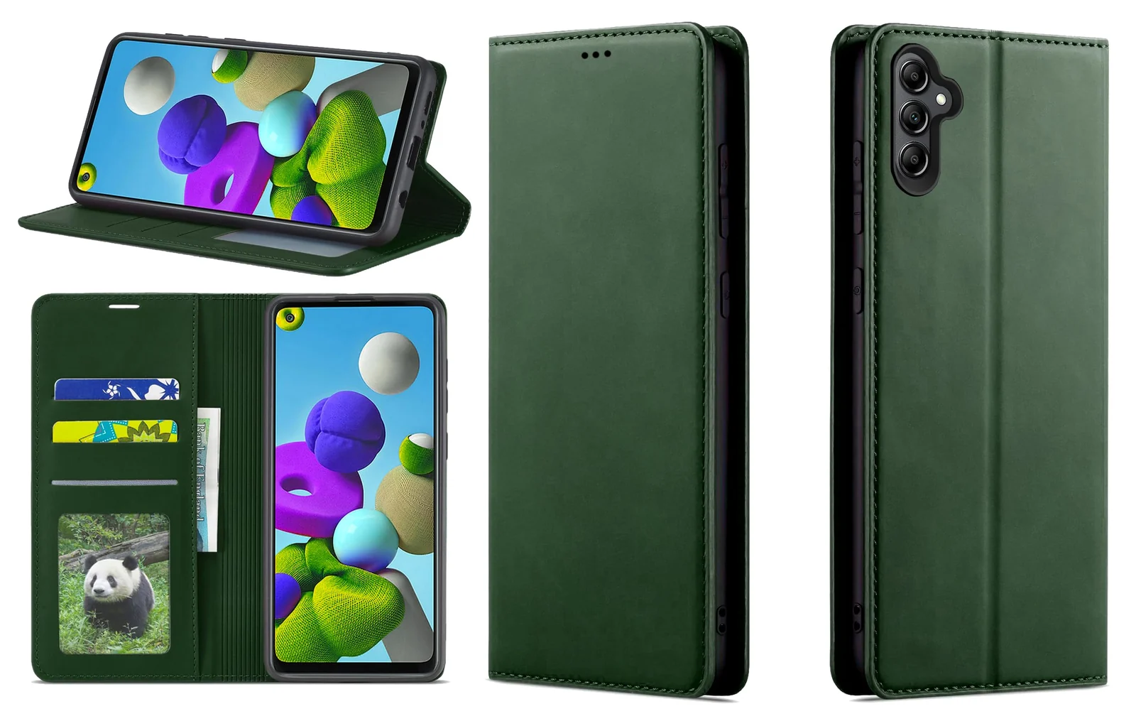 Dl3 Mobilak Premium PU Leather Flip Folio Case for Samsung Galaxy A14 5G / 4G, Magnetic Closure Protective Case Kickstand Card Cash Slot Shockproof Durable Wallet Cover Soft TPU (Green)
