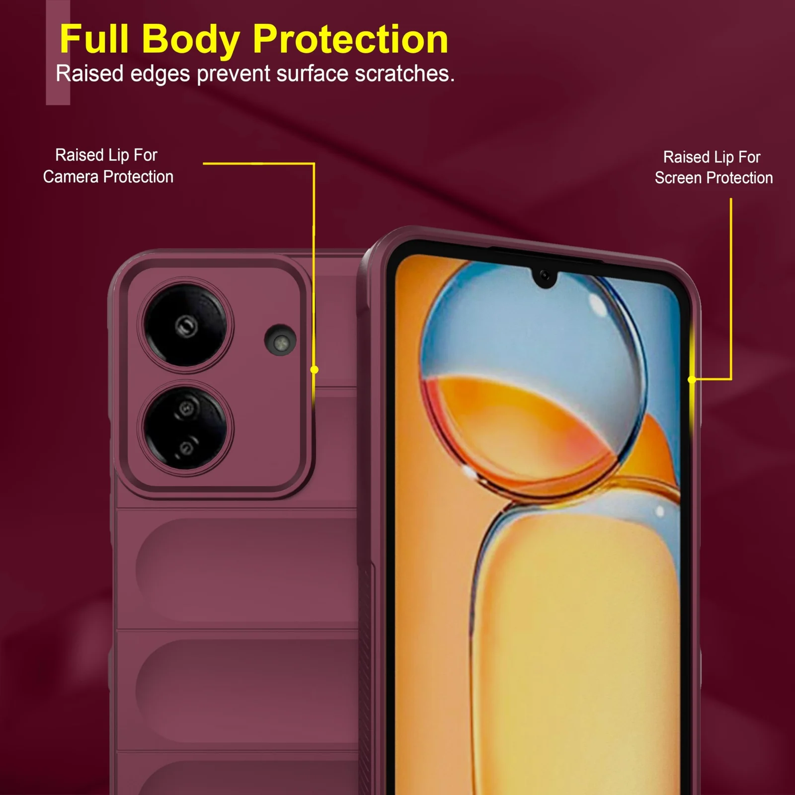 DL3 Mobilak Silicone Case for Xiaomi Redmi 13C 4G Heavy Duty Protective [Slim Fit] Shockproof Soft Flexible Protective Design Shock-Absorption TPU Cover With Camera Protection - Wine Red