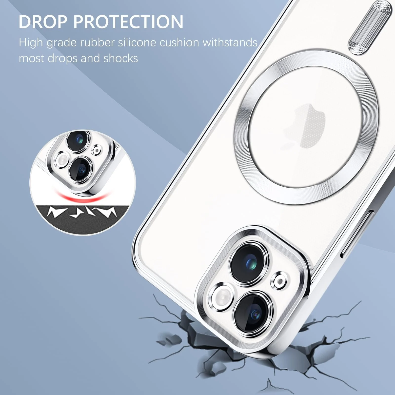 DL3 Mobilak Plated-Edge Protective Case for iPhone 15 6.1-Inch, Compatible with MagSafe accessories, Supports wireless charging, Camera protection - Silver
