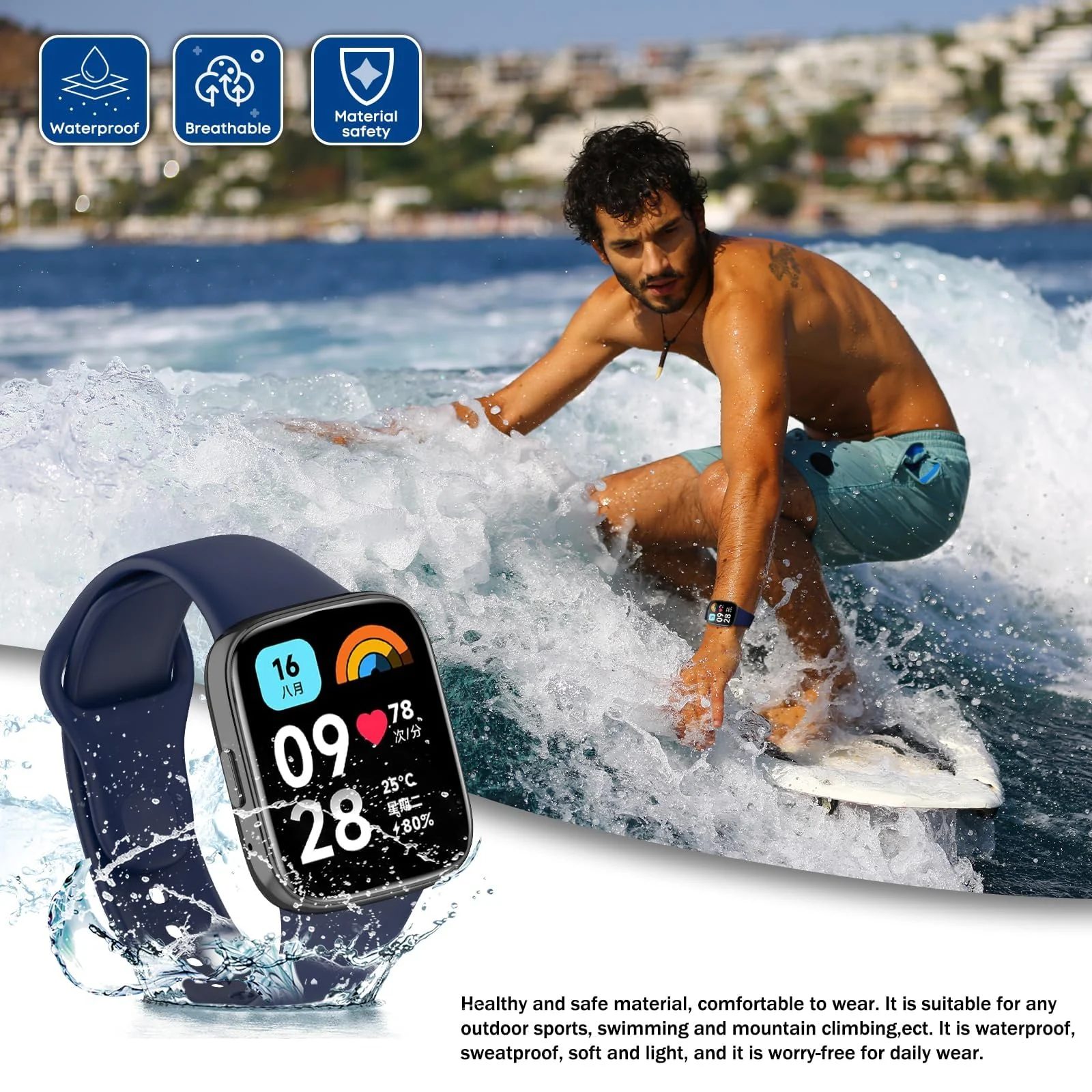 DL3 Mobilak Strap Silicone Compatible With Xiaomi Redmi Watch 3 Active/Redmi Watch 3 Lite, Sport Silicone Watch Band Wrist Strap, Bracelet Wristband Wrist Strap - Blue