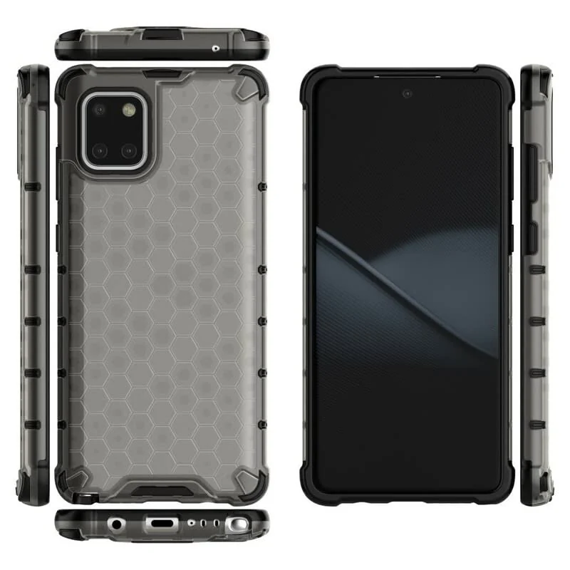 DL3 Mobilak Honeycomb Protective Case for Samsung Galaxy Note 10 Lite / A81, Shock-absorbing protection, Transparent design, Slim, lightweight profile - Black