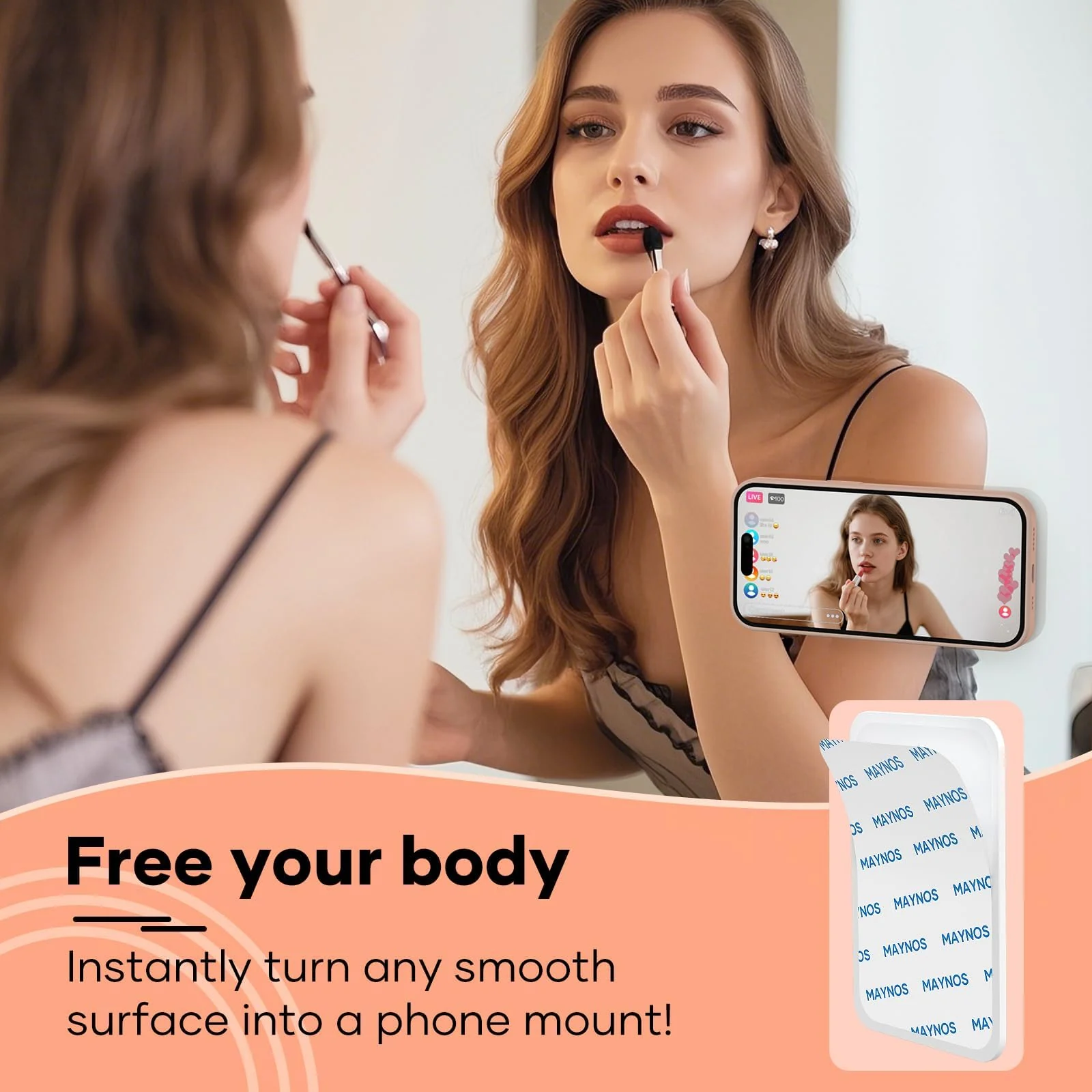 DL3 MOBILAK Silicone Suction Phone Case Mount, Sillicon Adhesive Phone Accessory for iPhone and Android, Hands-Free Fidget Toy Mirror Shower Phone Strong Grip Holder, Videos and Selfies - Pink