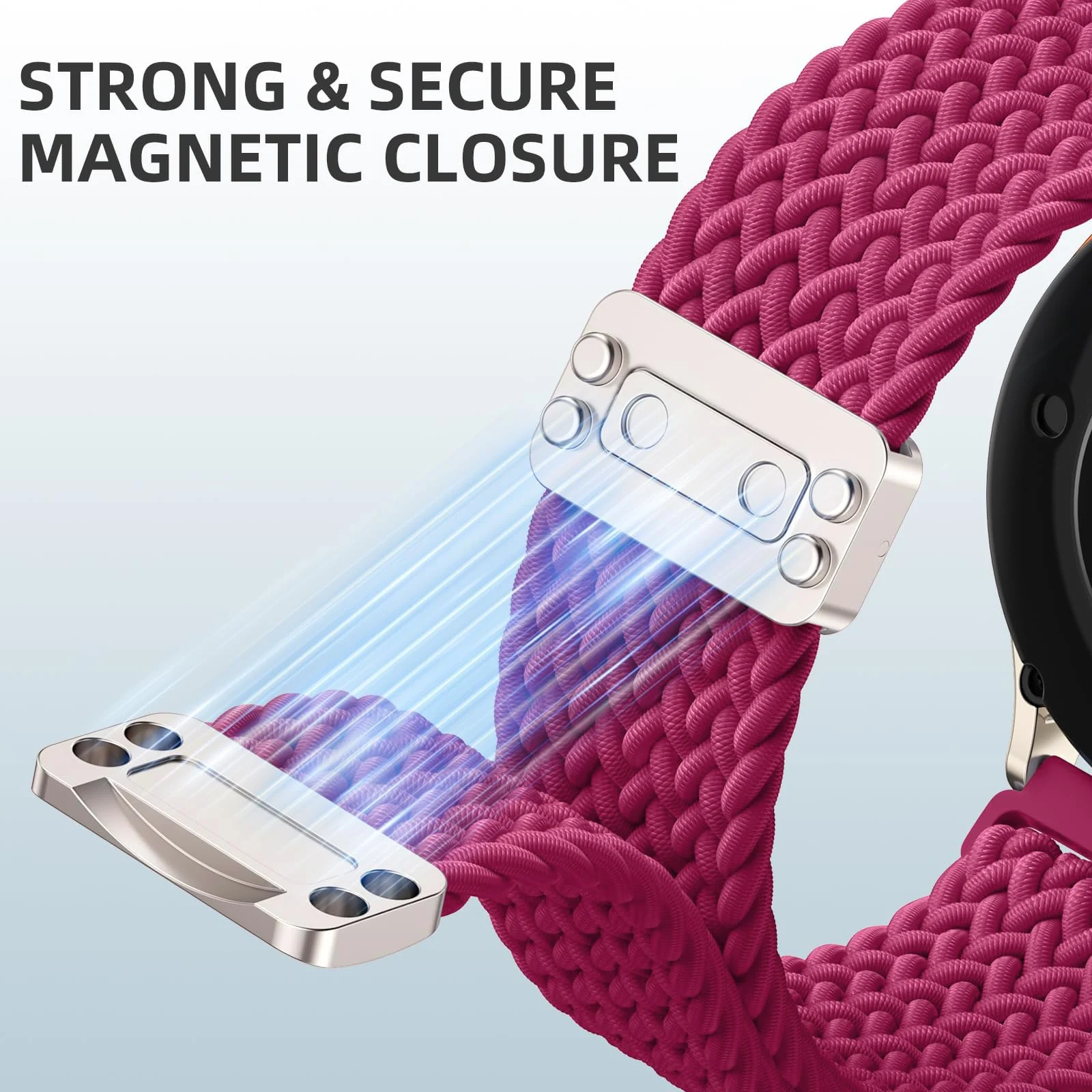 DL3 Mobilak 22mm Magnetic Band for Redmi Watch 5 Active/5 Lite/Samsung Galaxy Watch 3 45mm/Watch 46mm/Gear S3/Huawei watch GT6 GT5 46MM/GT2E/GT6 Pro/GT 5 Pro/Amazfit GTR 4/3, Stretchy Braided Nylon Sport Strap - Fuchsia