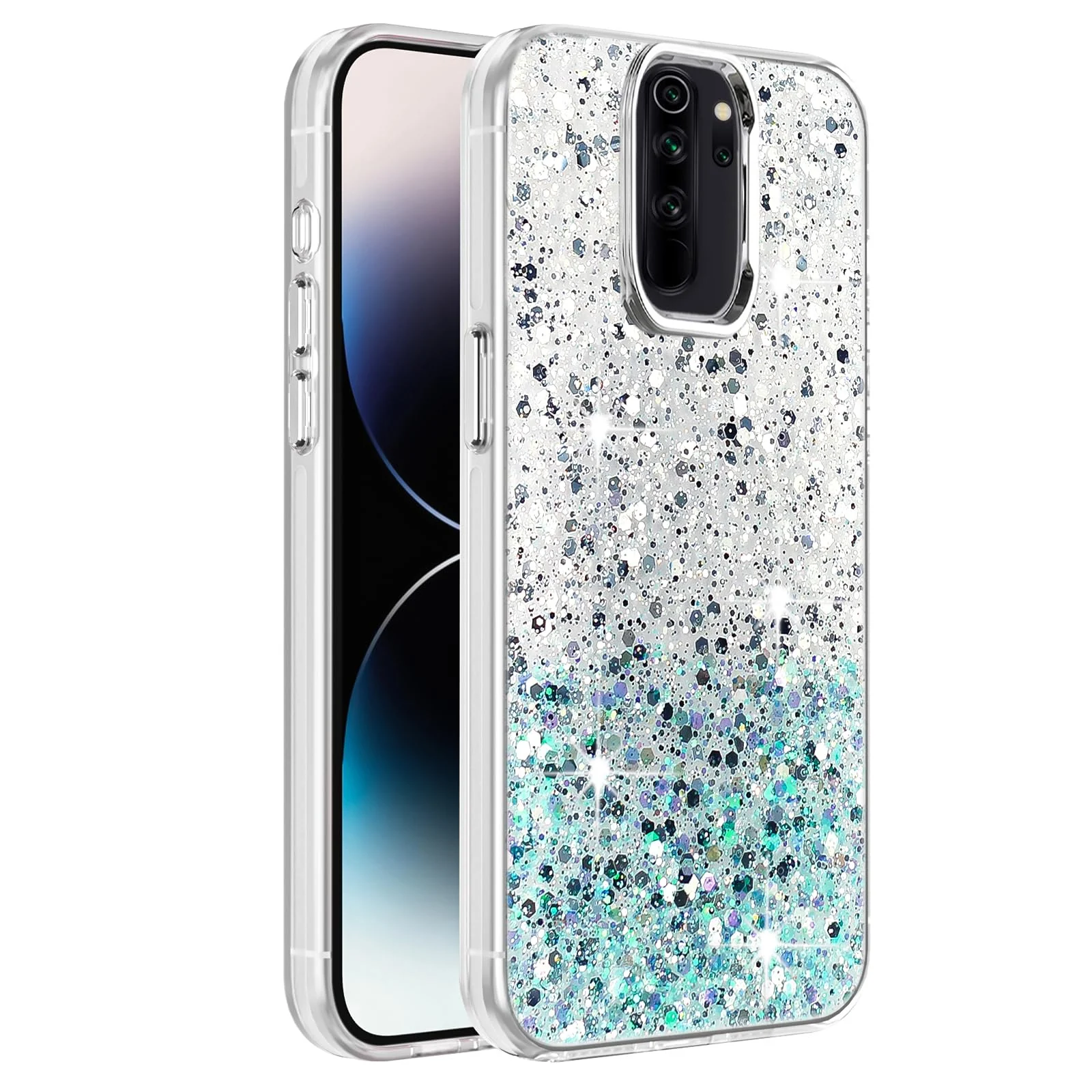 DL3 Mobilak Glitter Protective Case for Xiaomi Redmi Note 8 Pro, Supports wireless charging, Camera protection, Shock-absorbing protection - White Green