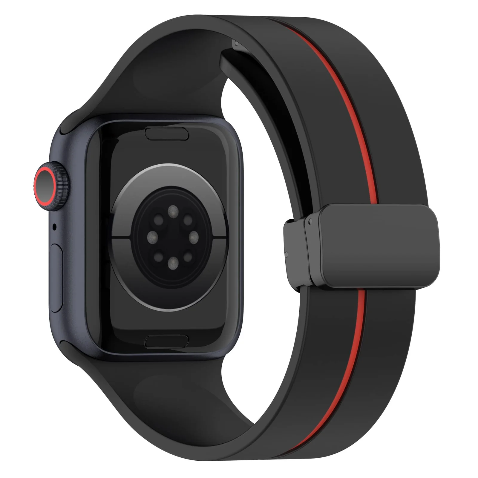 DL3 MOBILAK Magnetic Bands for Apple Watch Ultra/Ultra 2 Band 49mm 45mm 44mm 42mm 41mm 40mm 38mm,Soft Sport Silicone Strap for iwatch Series 9/8/7/6/5/4 (42mm/44mm/45mm/49mm) - Black & Red