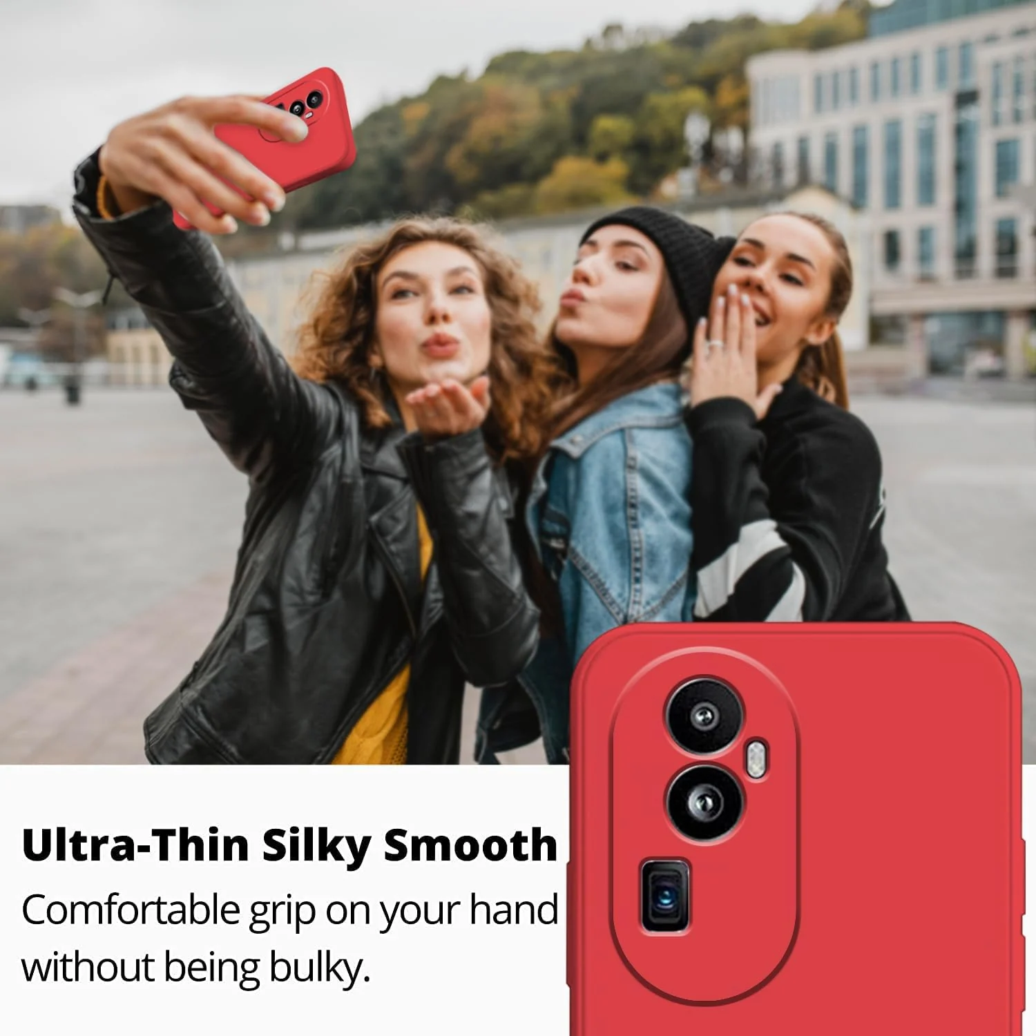 DL3 Mobilak Liquid Silicone Protective Case for OPPO Reno 10 Pro+ Plus 5G with Microfiber Lining and Shockproof Design - Red