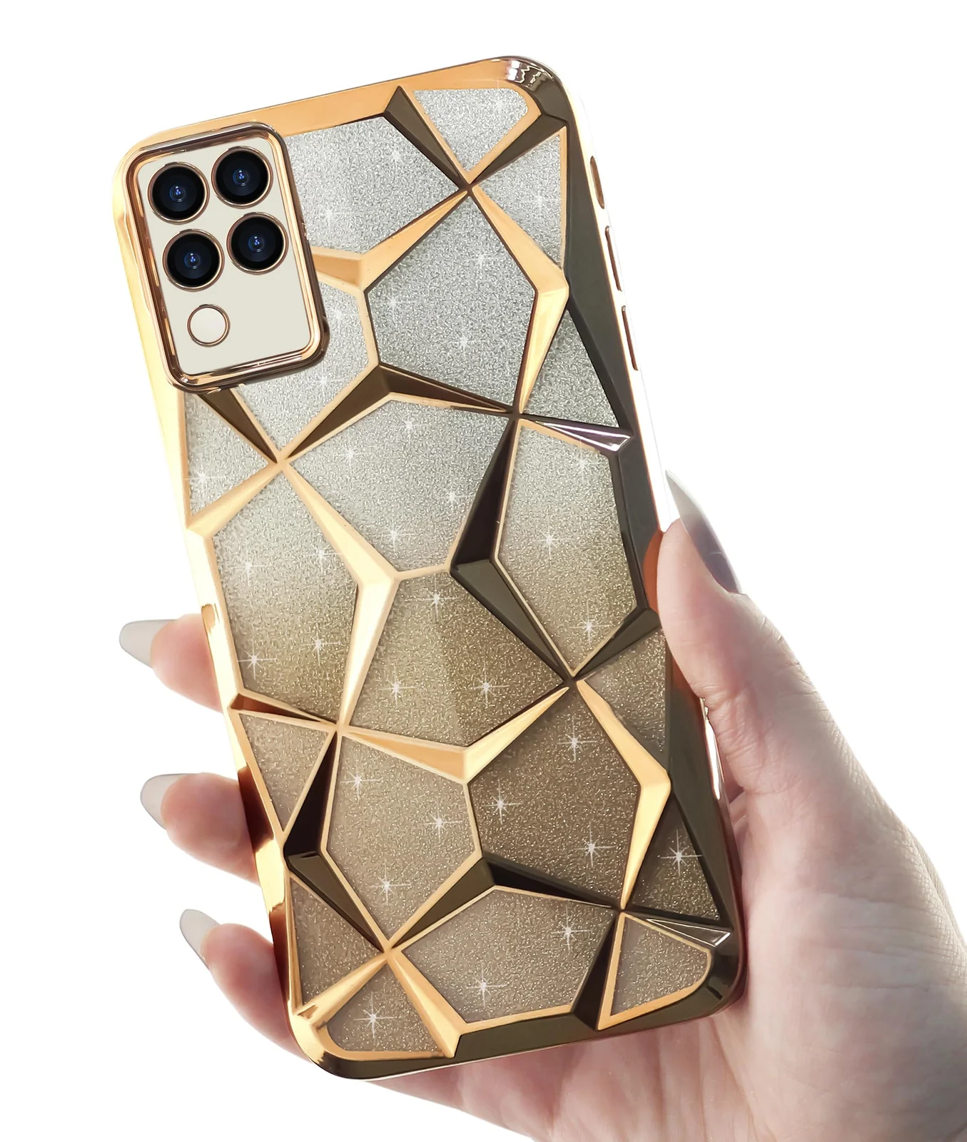 DL3 Mobilak Glitter Protective Case for Samsung Galaxy A12 / M12, Supports wireless charging, Camera protection, Shock-absorbing protection - Gold
