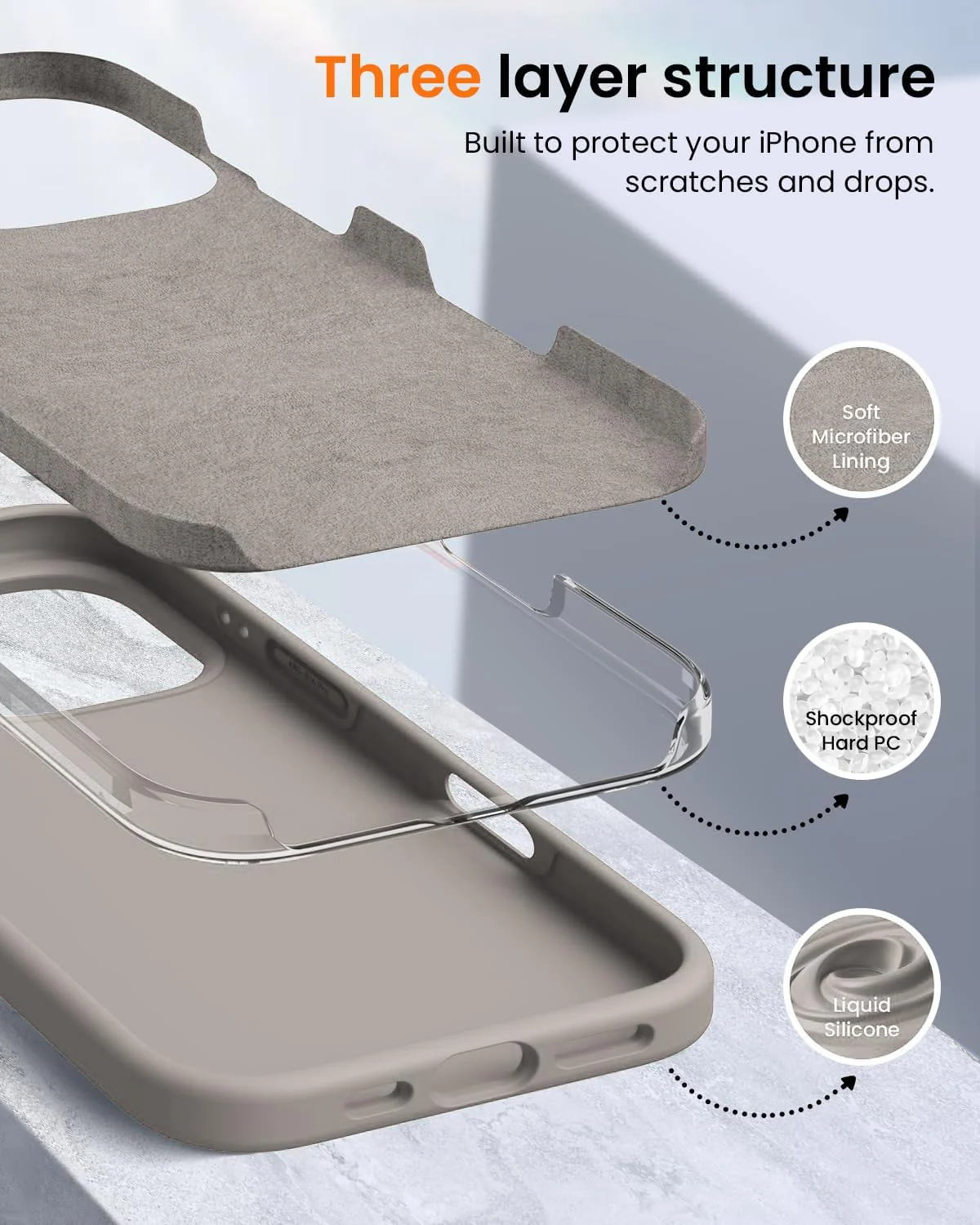 DL3 Mobilak Compatible with iPhone 16 Pro 6.3-inch Case, Premium Liquid Silicone Case, Full Body Protective Cover, Shockproof, Slim Phone Case, Anti-Scratch Soft Microfiber Lining - Stone 2