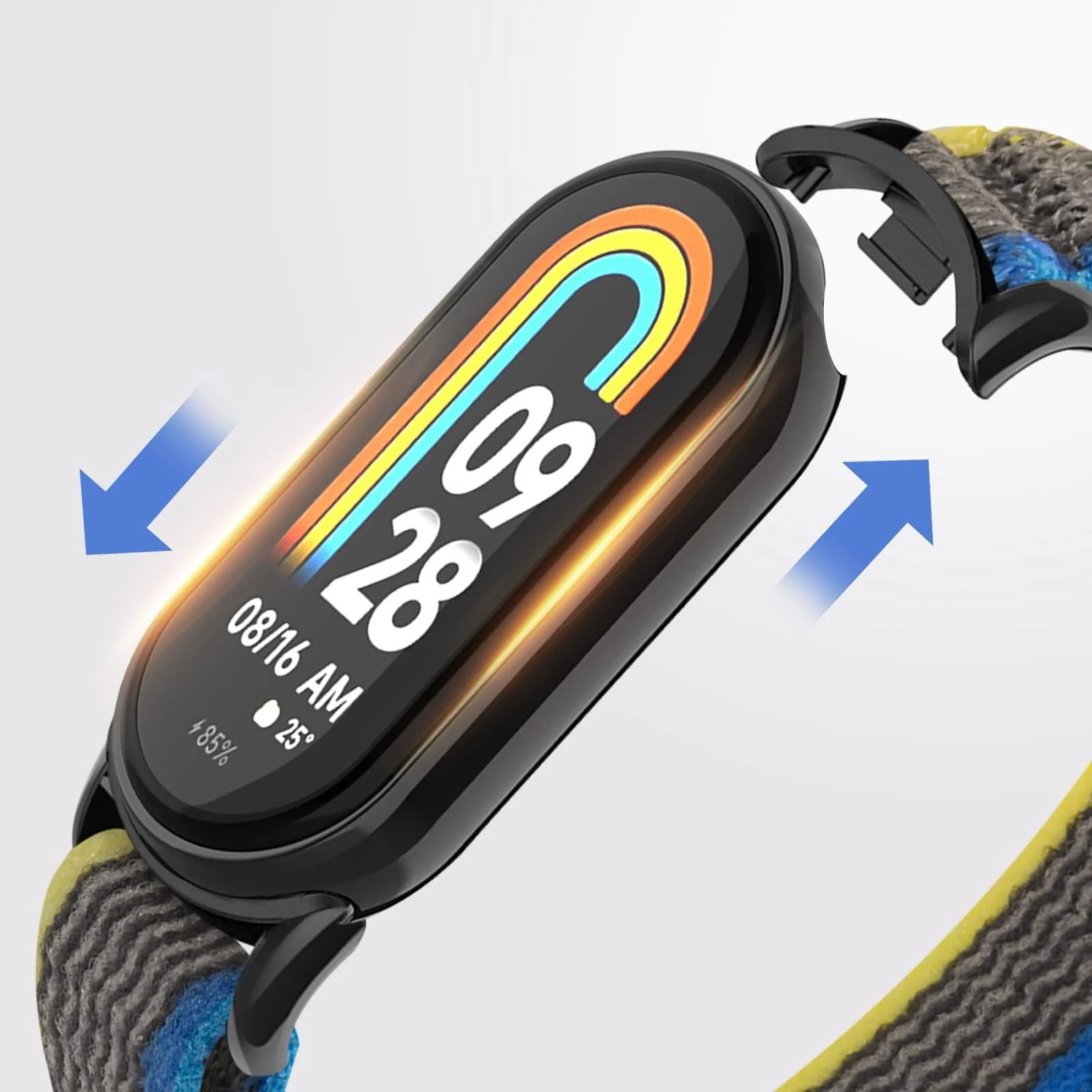 DL3 Mobilak Sport Bands Nylon For Xiaomi Mi Band 10/9/8 Men Women, Adjustable Elastic Breathable Soft Stretchy Wristband Loop Replacement Strap for Xiaomi Smart Band 8/9/10 - Blue Grey