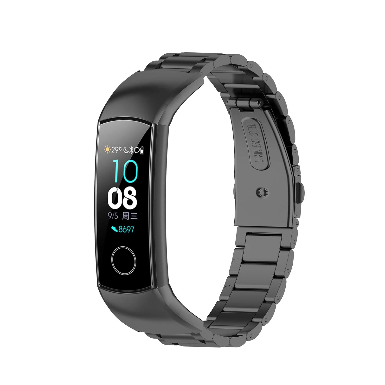 DL3 Mobilak Metal Strap Compatible With HONOR Band 5 and 4 - Adjustable Stainless Steel Buckle Wristband Replacement for Honor Band 5/4 - Black