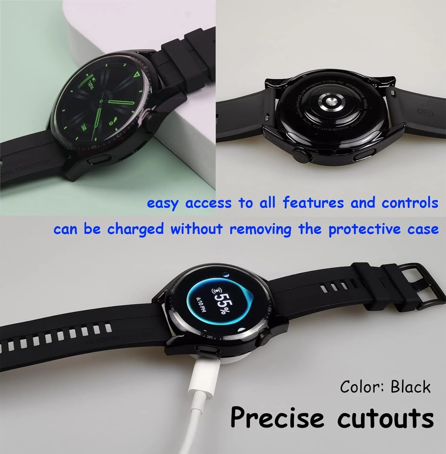 DL3 Mobilak Case Compatible with Huawei Watch GT3 46mm Case All-Around Screen Protector Watch Soft TPU Shockproof Cover Slim Guard Thin Bumper Shell Protector - Black