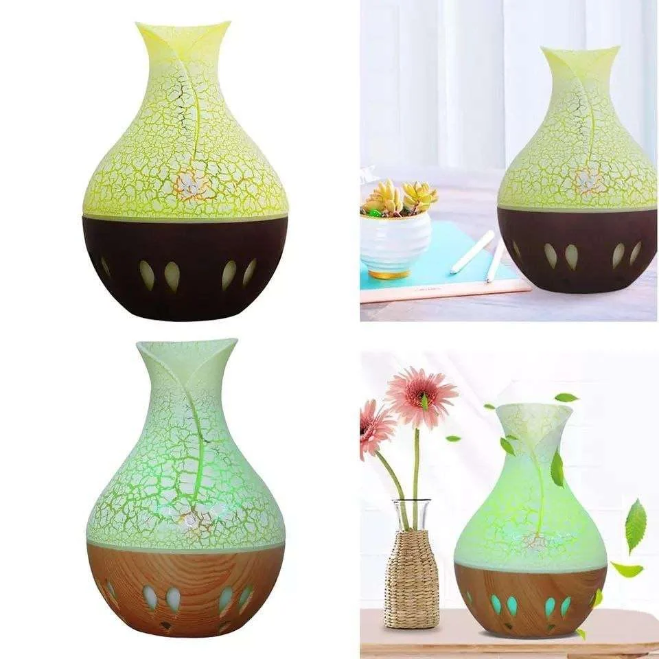 Mobigon Wood Cool Mist Ultrasonic Humidifier for Room Moisture, Aroma Diffuser for Home, 200ml Essential Oil Diffuser with 7 Colorful Night Light, Auto Shut-Off, Home, Office, car - D.Light Brown
