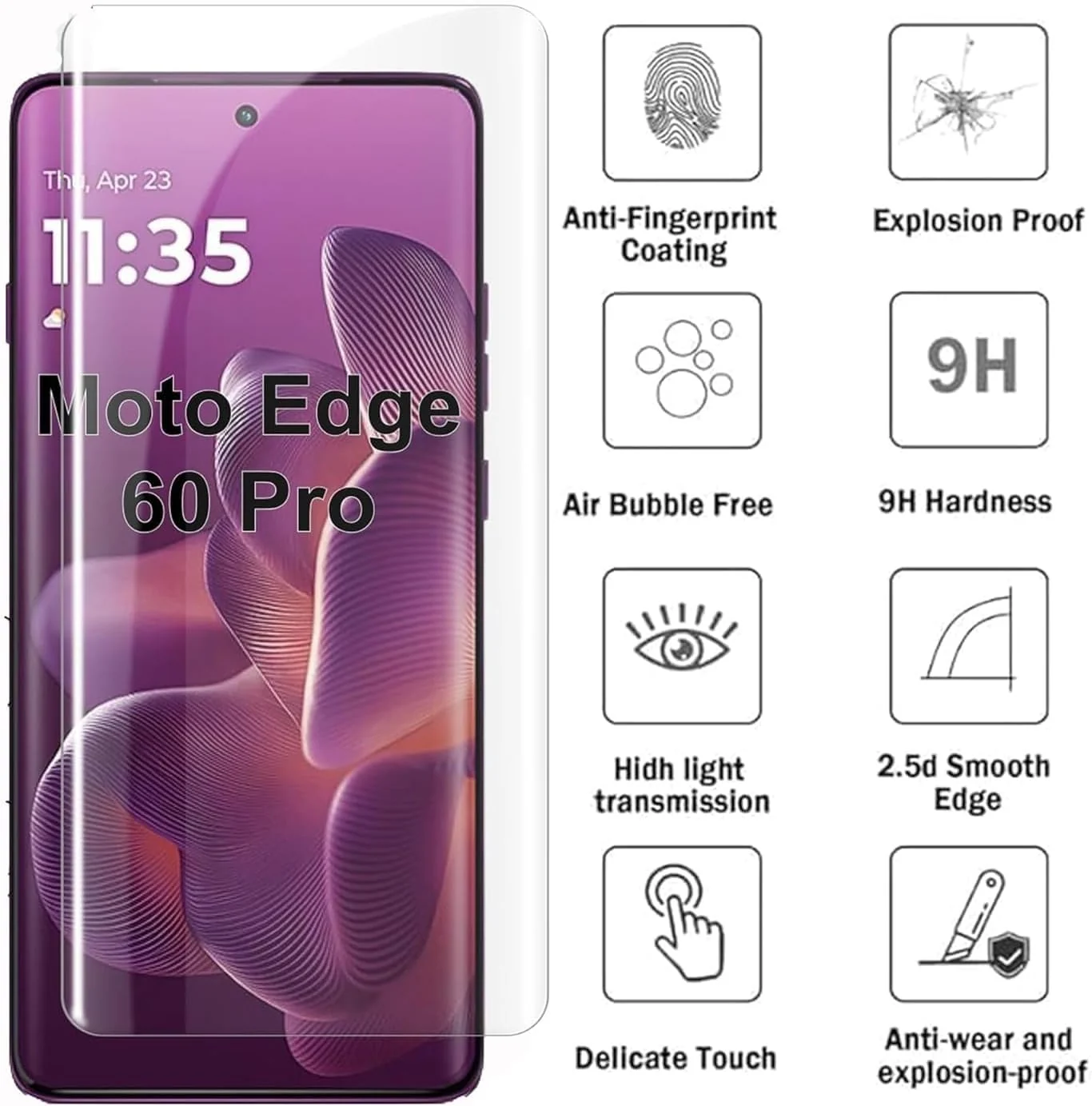 DL3 Mobilak Screen Protector Motorola Moto Edge 60/Edge 60 Pro [Liquid UV Tempered Glass] Full Screen adhesive [Sensitive Touch][Fingerprint Sensor Compatible] HD - Clear