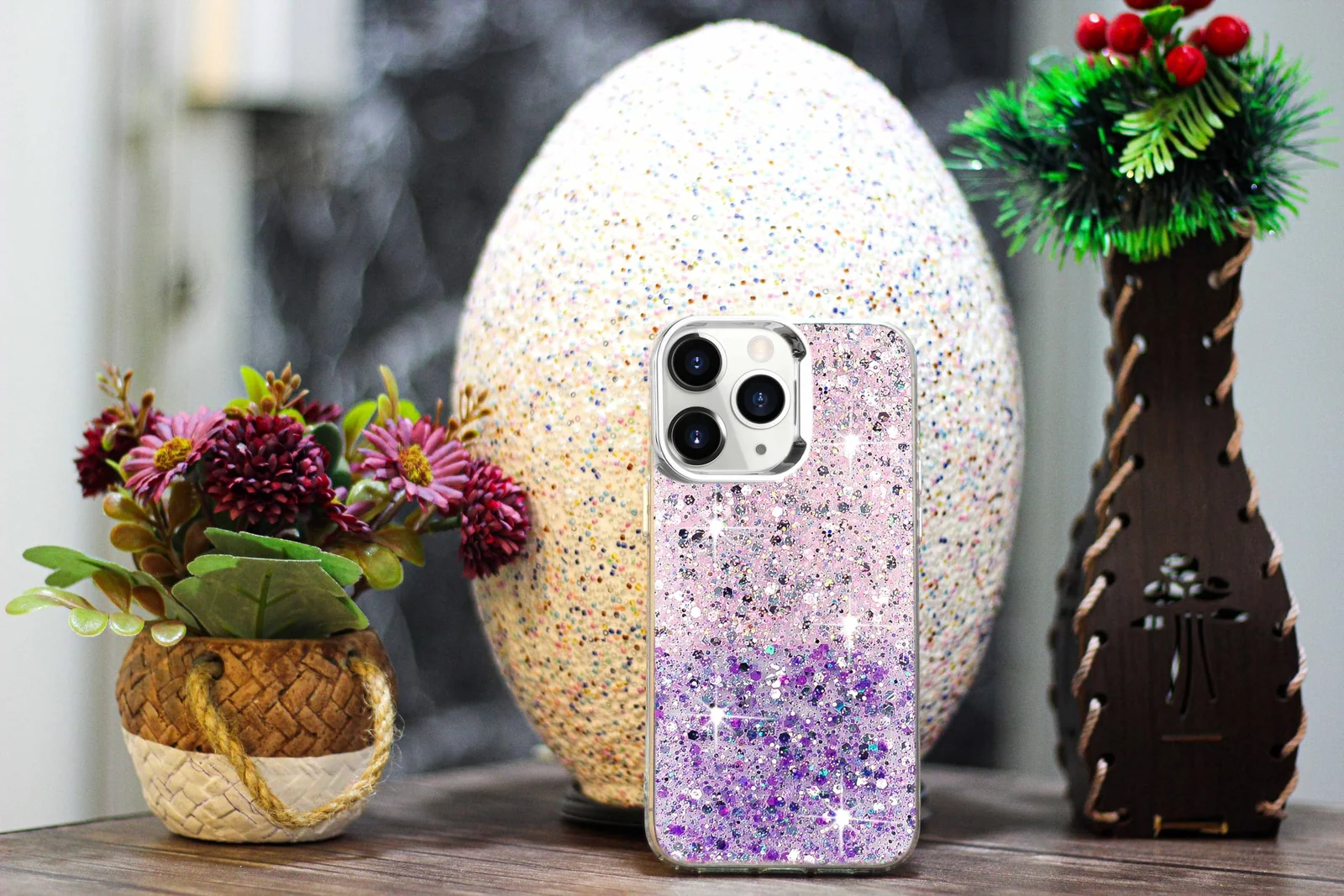 DL3 Mobilak Glitter Rhinestone Protective Case for iPhone 11 Pro with Shockproof Design - Pink Purple