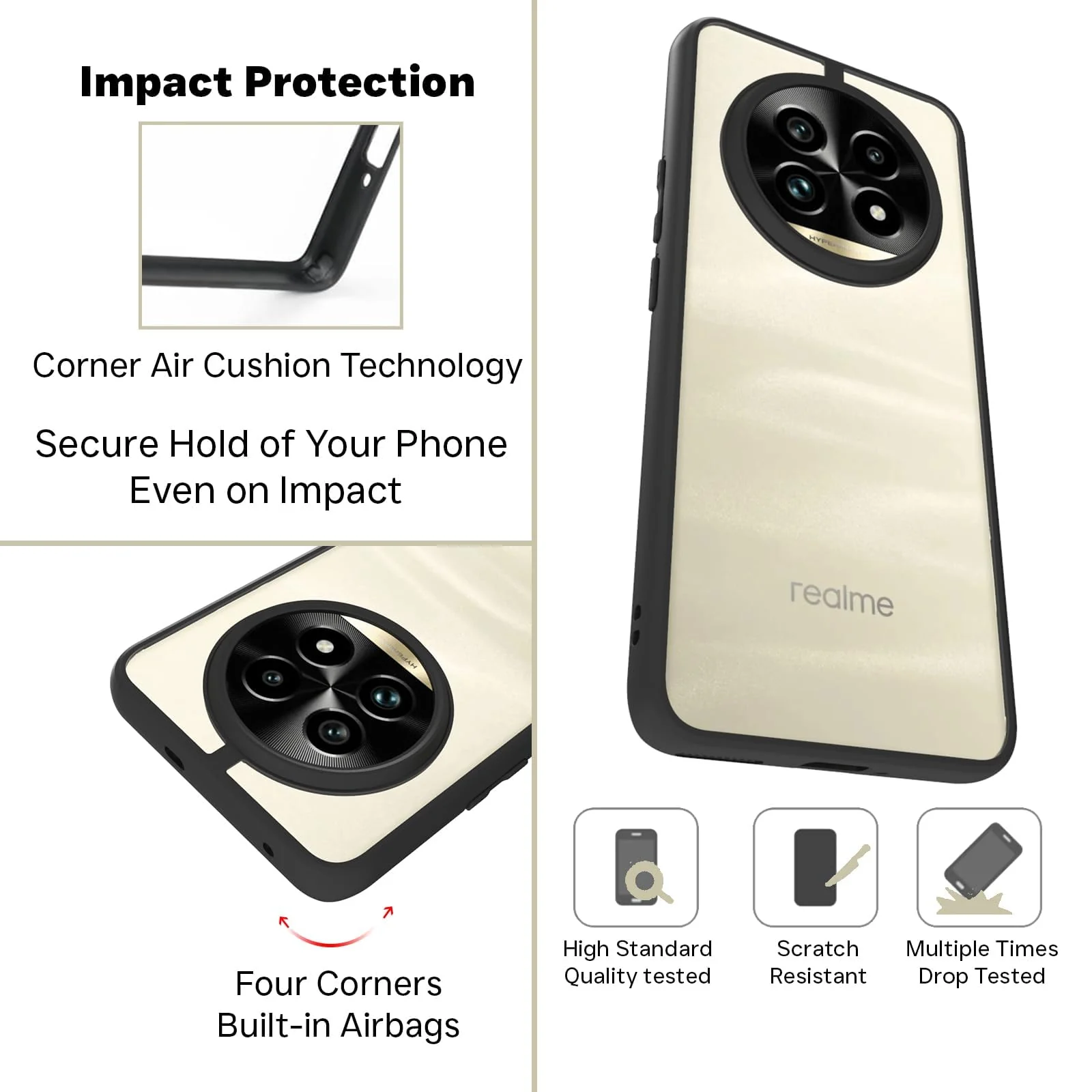 DL3 Mobilak Soft Silicone Protective Case for realme 13 Pro / realme 13 Pro+ Plus 5G with Camera Protection and Military-Grade Protection - Black