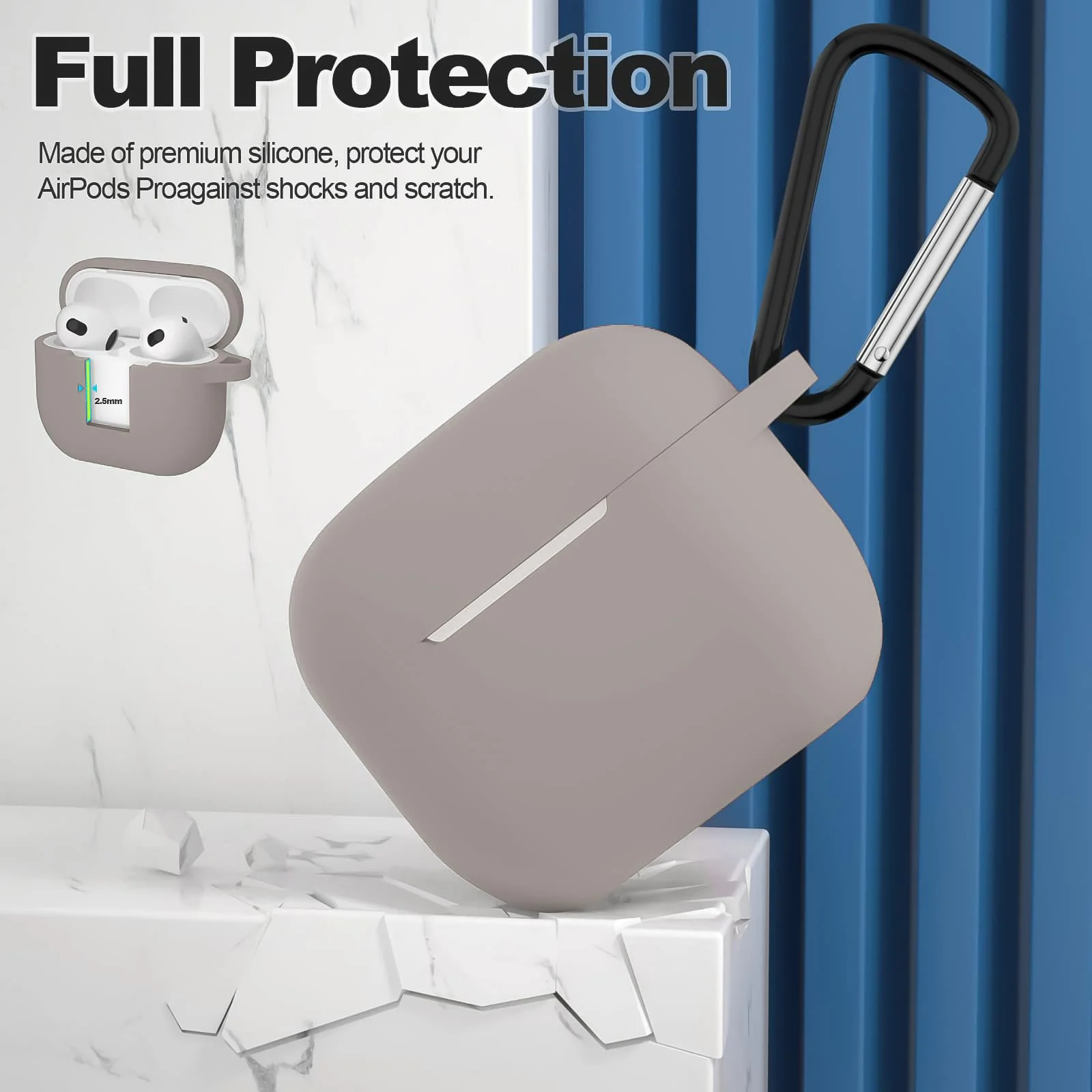 DL3 Mobilak AirPods 3 Case Cover, Silicone Protective Accessories Skin with Keychain Compatible with Apple AirPod 3rd Generation 2021 for Women Girl, Front LED Visible - Stone