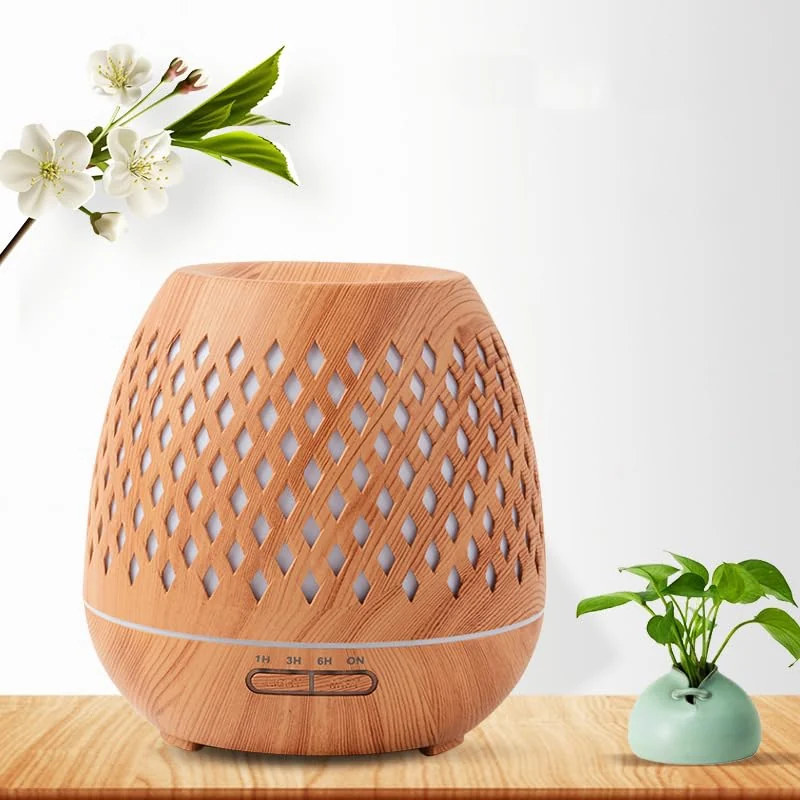 Mobigon Essential Oil Diffuser, Aromatherapy Diffuser 500ml with Remote Control, 4 Timer & Auto-Off Safety Switch, 7 Color LED Lights Mode, 10 Hours Quiet Humidifier for Bedroom - E.Light Woody