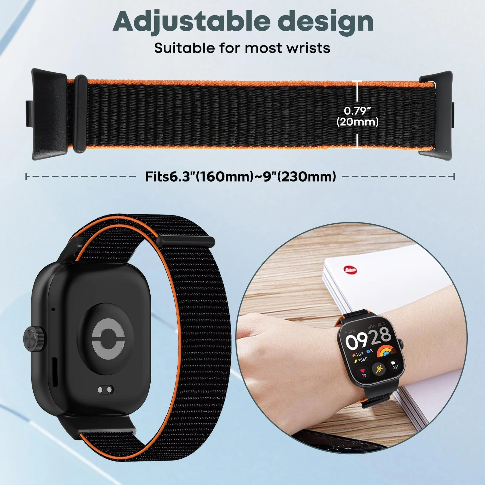 DL3 Mobilak Nylon Strap for Redmi Watch 4/Redmi Watch 5/Xiaomi Smart Band 8 Pro/Band 9 Pro, Men and Women Breathable Elastic Bracelet, Adjustable Straps Replacement Band Sport Watchband - Red