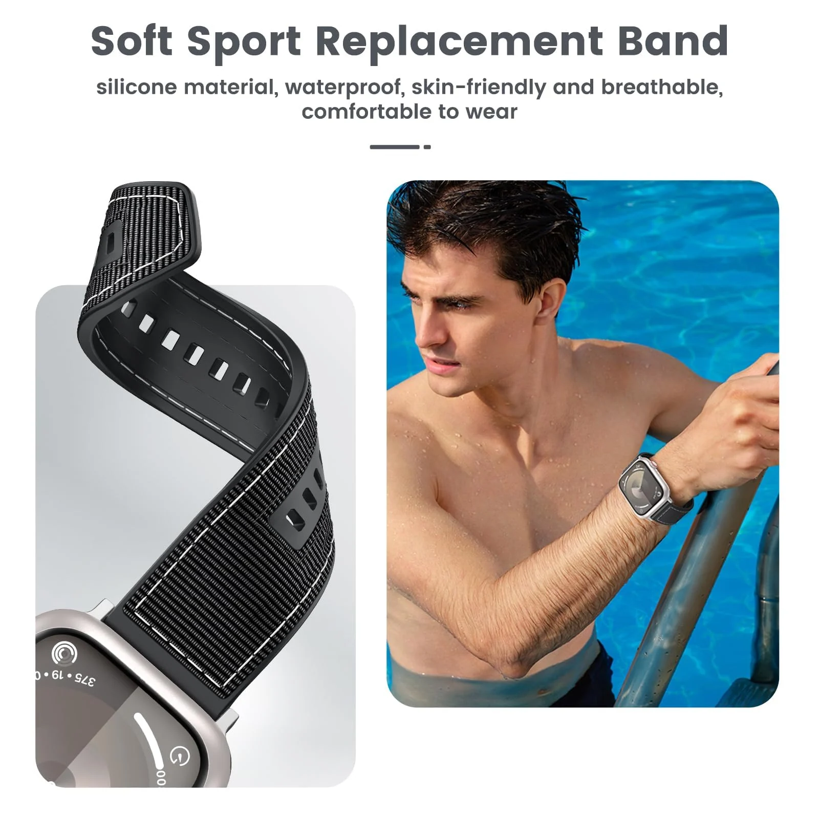 DL3 Mobilak Sport Silicone Nylon Band Designed for Apple Watch Band 49mm 46mm 45mm 44mm 42mm for Men Women, Waterproof Soft Replacement Strap for iWatch Ultra2 Ultra SE SE2 Series 10 9 8 7 6 5 4 3 2 1 - Black