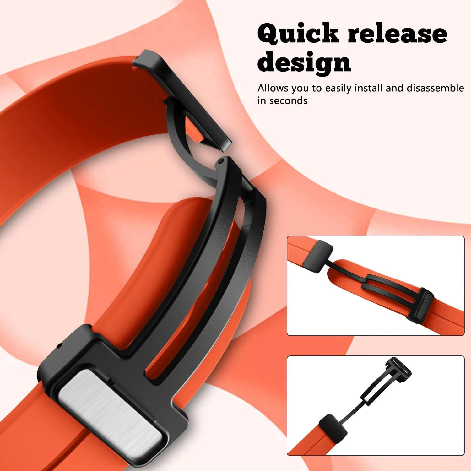 DL3 Mobilak Silicone Strap Compatible with Huawei Watch Fit 3/Watch Fit 4 Pro/Fit 4 Magnetic Metal Stainless Buckle Sport Silicone Strap, Band Quick Release Soft Replacment Wristband - Orange
