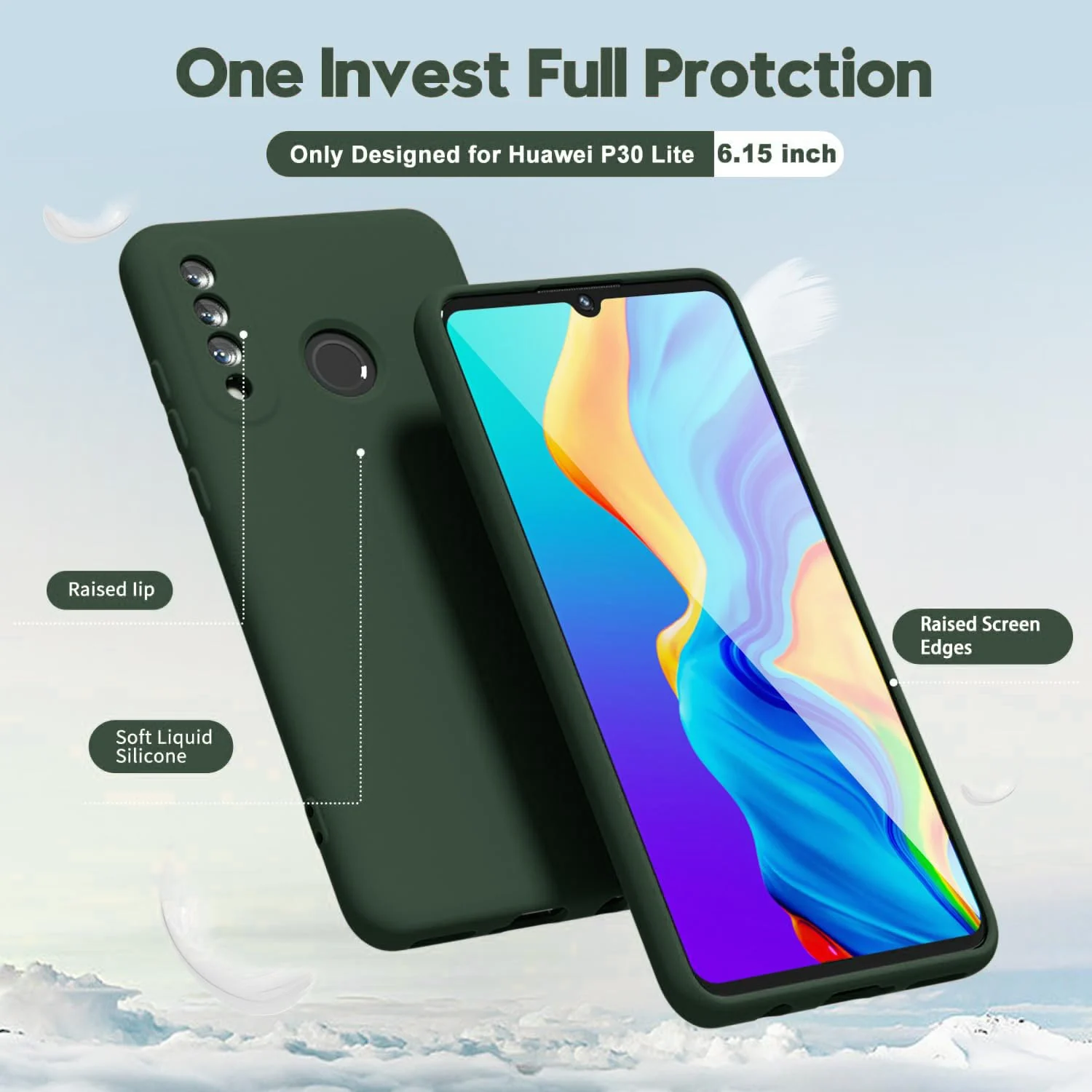 DL3 Mobilak Soft Silicone Protective Case for Huawei P30 Lite / Nova 4E with Microfiber Lining and Shockproof Design - Green