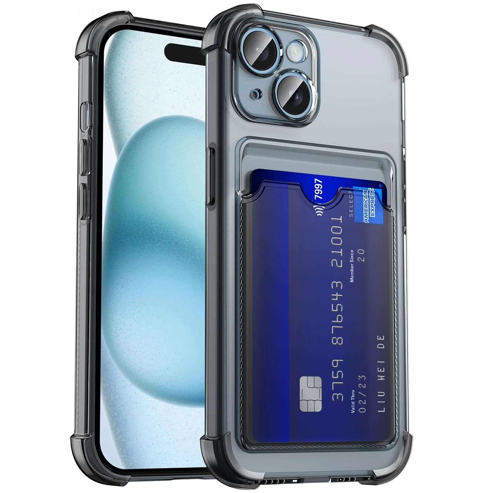 DL3 Mobilak Clear TPU Wallet Case with Card Slot and Camera Protection for iPhone 15 Plus 6.7-Inch - Black