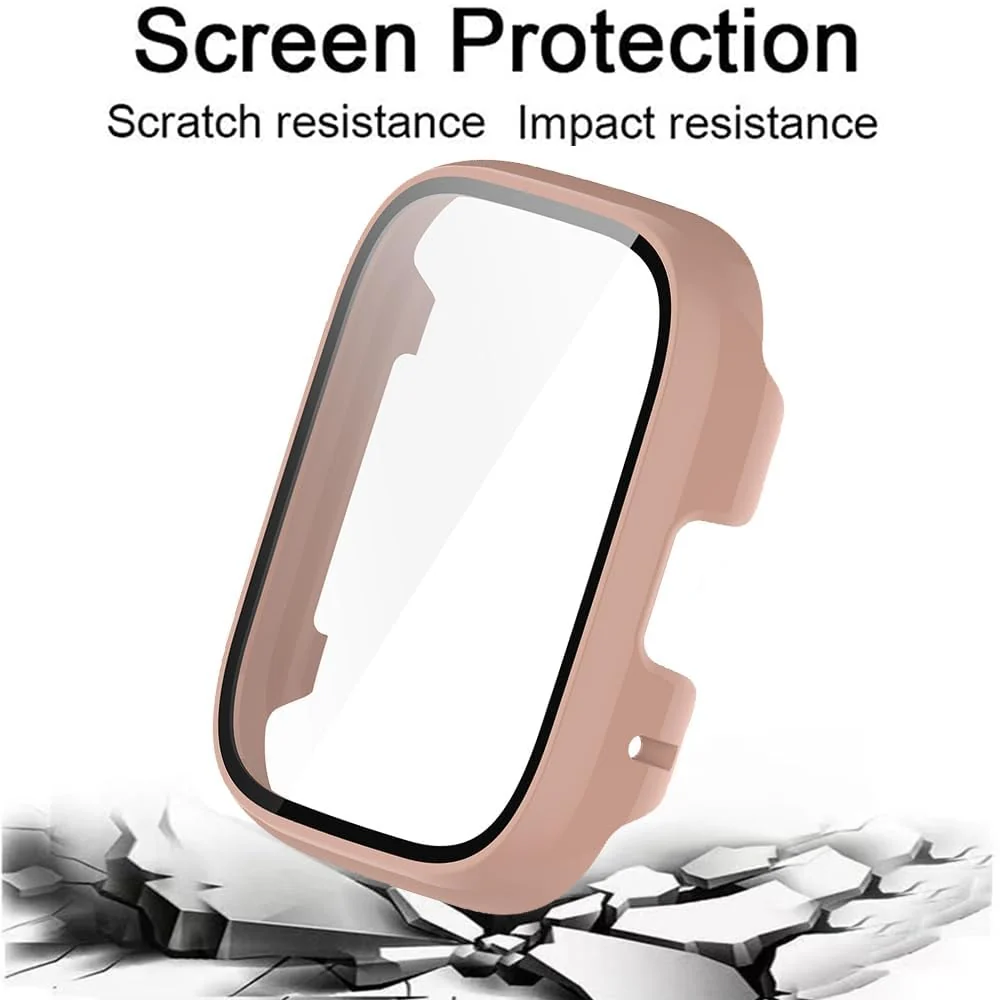 DL3 Mobilak Protective Case Compatible with Xiaomi Redmi Watch 3 Lite/Redmi Watch 3 Active 9H Hardness PC Case Bumper Full Slim Protective Cover with Tempered Glass - Pink