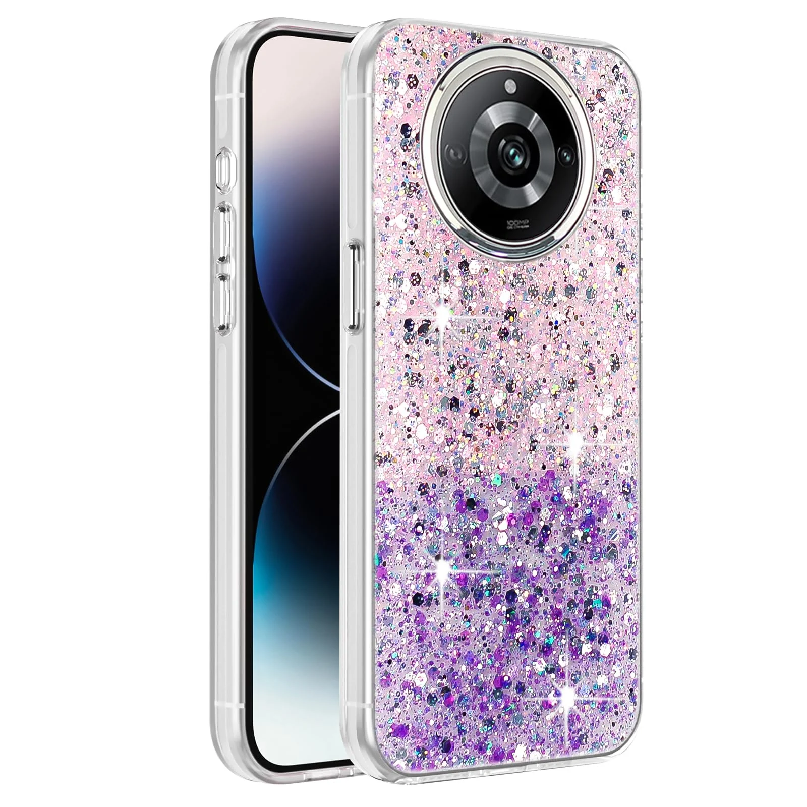 DL3 Mobilak Glitter Protective Case for realme 11 Pro 5G / realme 11 Pro + Plus 5G, Supports wireless charging, Camera protection, Shock-absorbing protection - Pink Purple