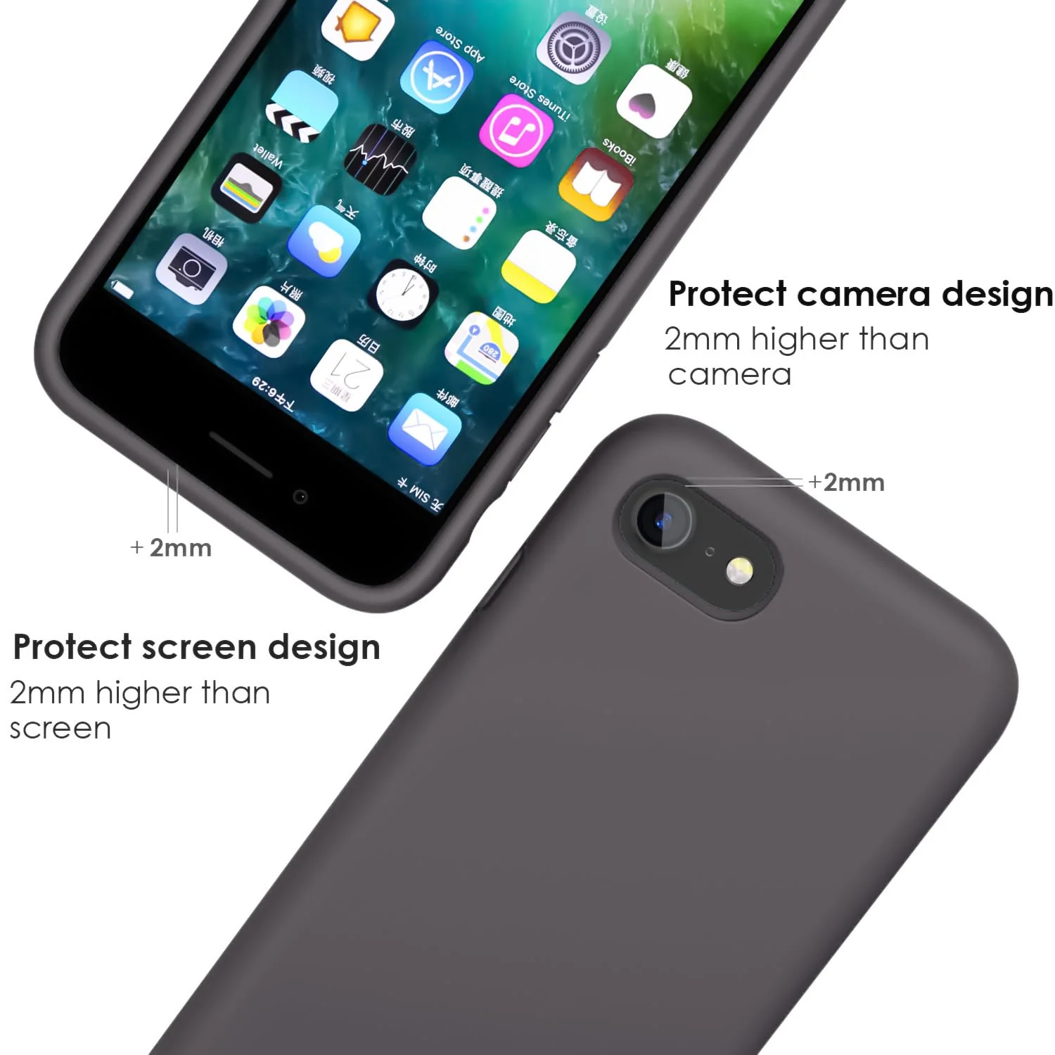 DL3 Mobilak Liquid Silicone Protective Case with Soft Microfiber Lining for iPhone SE 2022, SE 2020, iPhone 7, iPhone 8 - Dark Brown