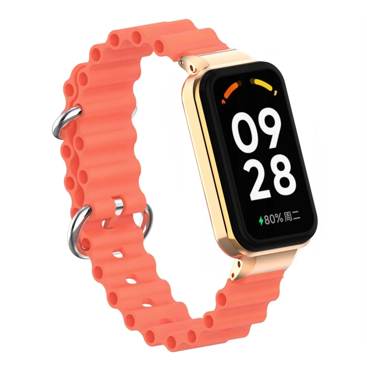 DL3 Mobilak Ocean Strap Compatible with Xiaomi Redmi Band 2/Smart Band 8 Active, Adjustable Silicone Band with Metal Buckle and Frame for Women and Men - Mango Orange