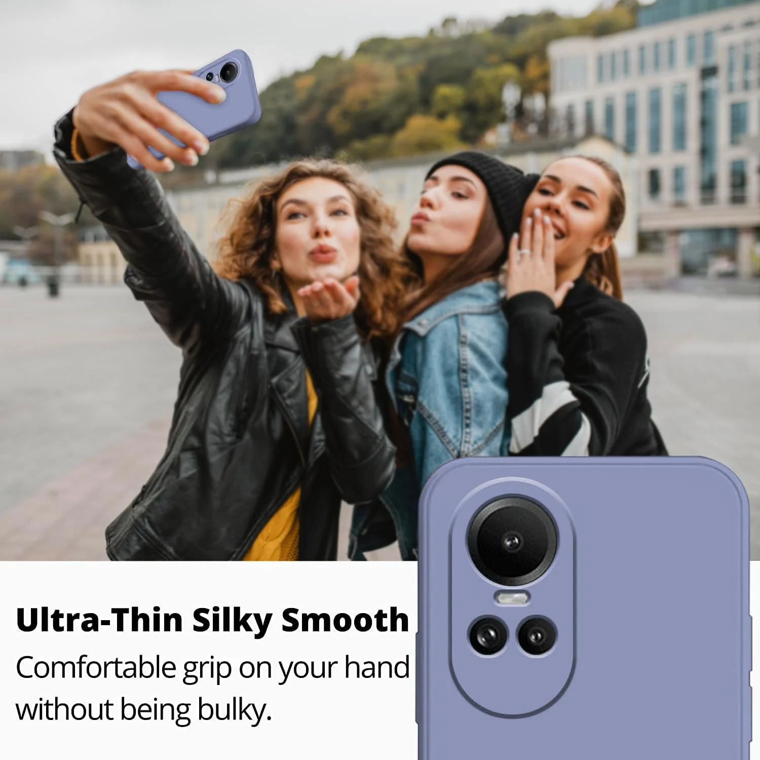 DL3 Mobilak OPPO Reno 10 5G / OPPO Reno 10 Pro 5G Case, Soft Flexible Liquid Silicone Gel Rubber Bumper Cover, Full Body Shockproof Protective Phone Case - Lavender Gray