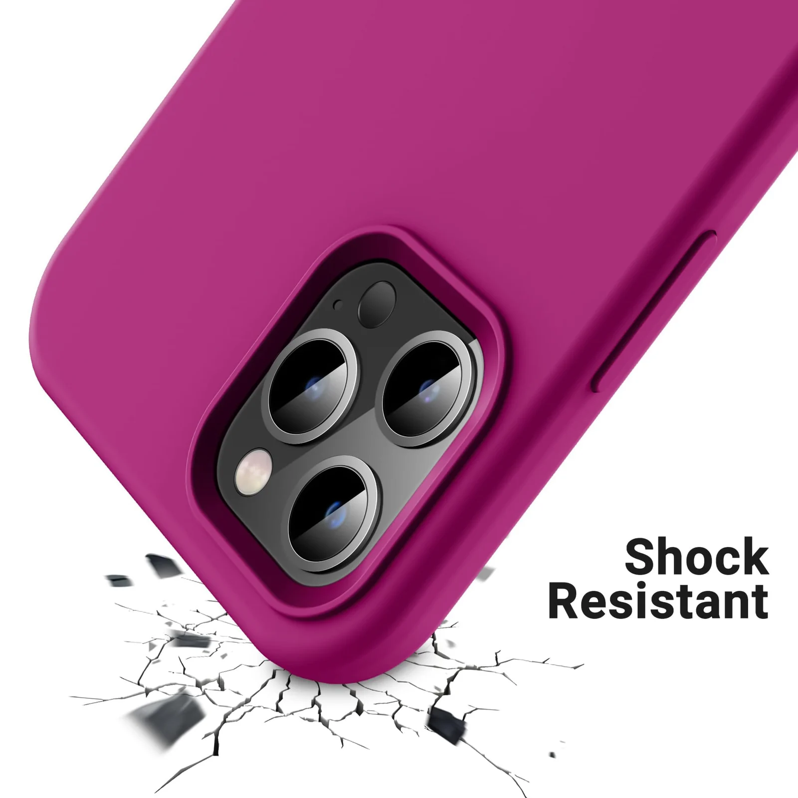 DL3 Mobilak Liquid Silicone Protective Case for iPhone 14 Pro (6.1 Inch) with Camera Protection and Microfiber Lining - Fuchsia