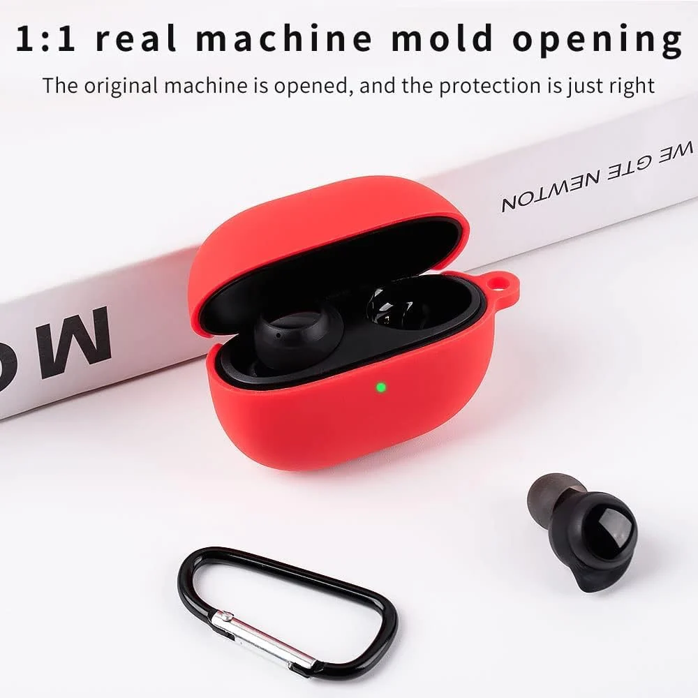 DL3 Mobilak Silicone Case Compatible with Xiaomi Redmi Buds 3 Lite Earbuds, Soft Silicone Protective Case Cover, Shockproof Sleeve with Carabiner - Red