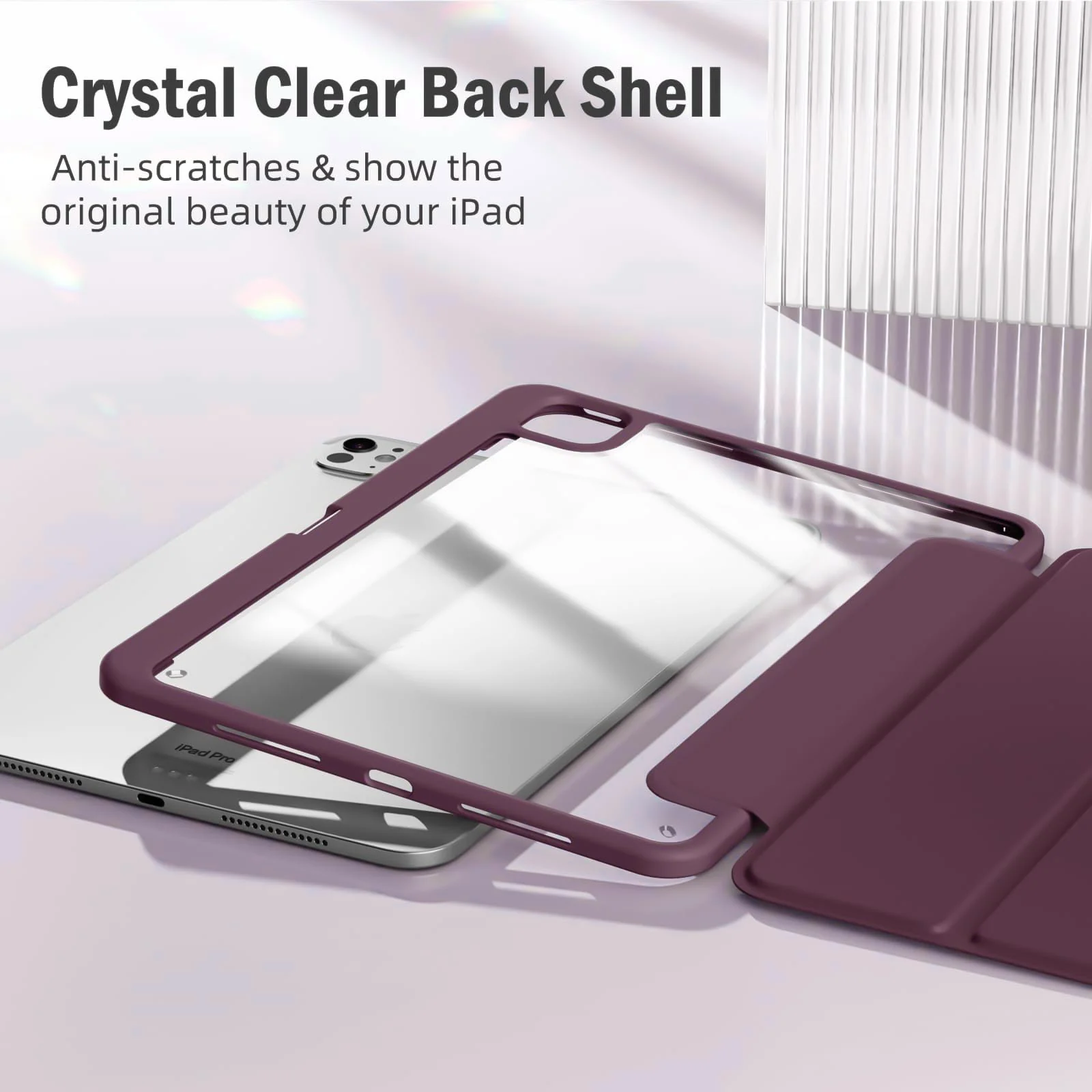 DL3 Mobilak Case for iPad Pro 11-Inch M4 2024 (5th Generation) with Pencil Holder, Clear Transparent Back Shell Slim Stand Shockproof Tablet Cover, Auto Wake/Sleep - Wine Red