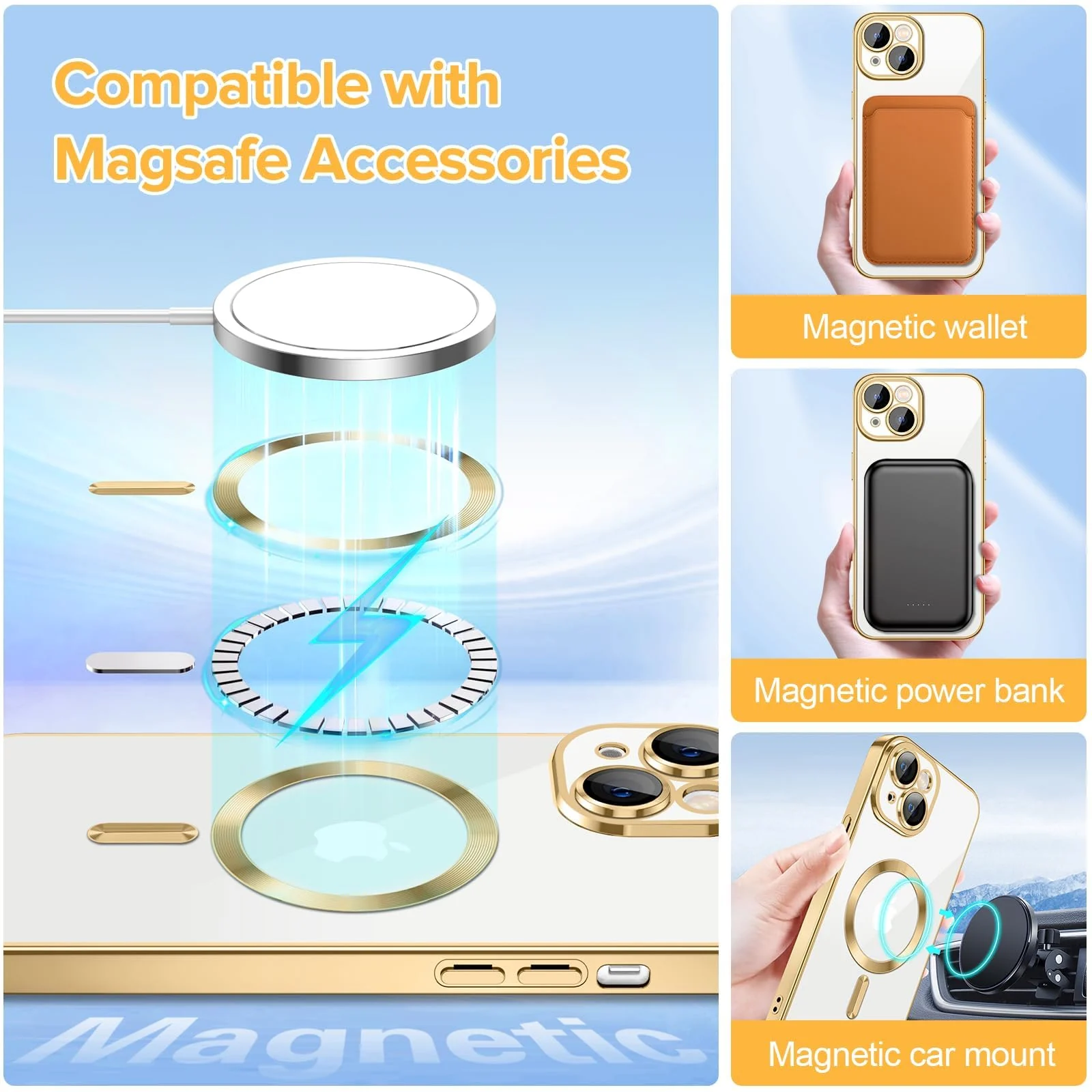 DL3 MOBILAK Electroplated Case for iPhone 15 Plus (6.7''), Camera Lens Full Protection, Compatible with MagSafe Wireless Charging, Shockproof Soft TPU Phone Cover - Gold