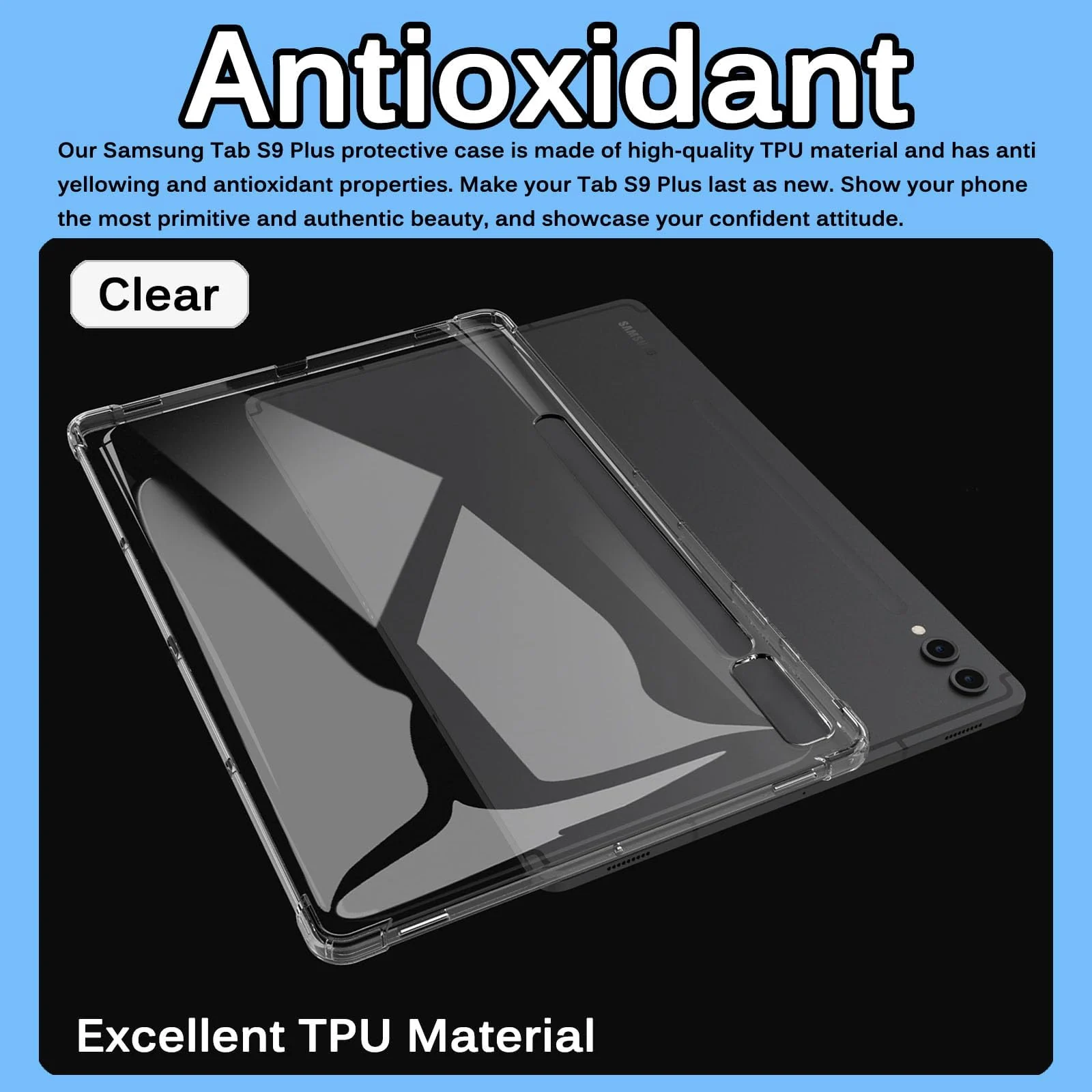 DL3 Mobilak Case Compatible with Samsung Galaxy Tab S9+ Plus/Galaxy Tab S9 FE+ Plus 12.4 Inch 2023, Ultra Thin Silicone Shockproof Back Shell HD TPU Protective Cover - Clear