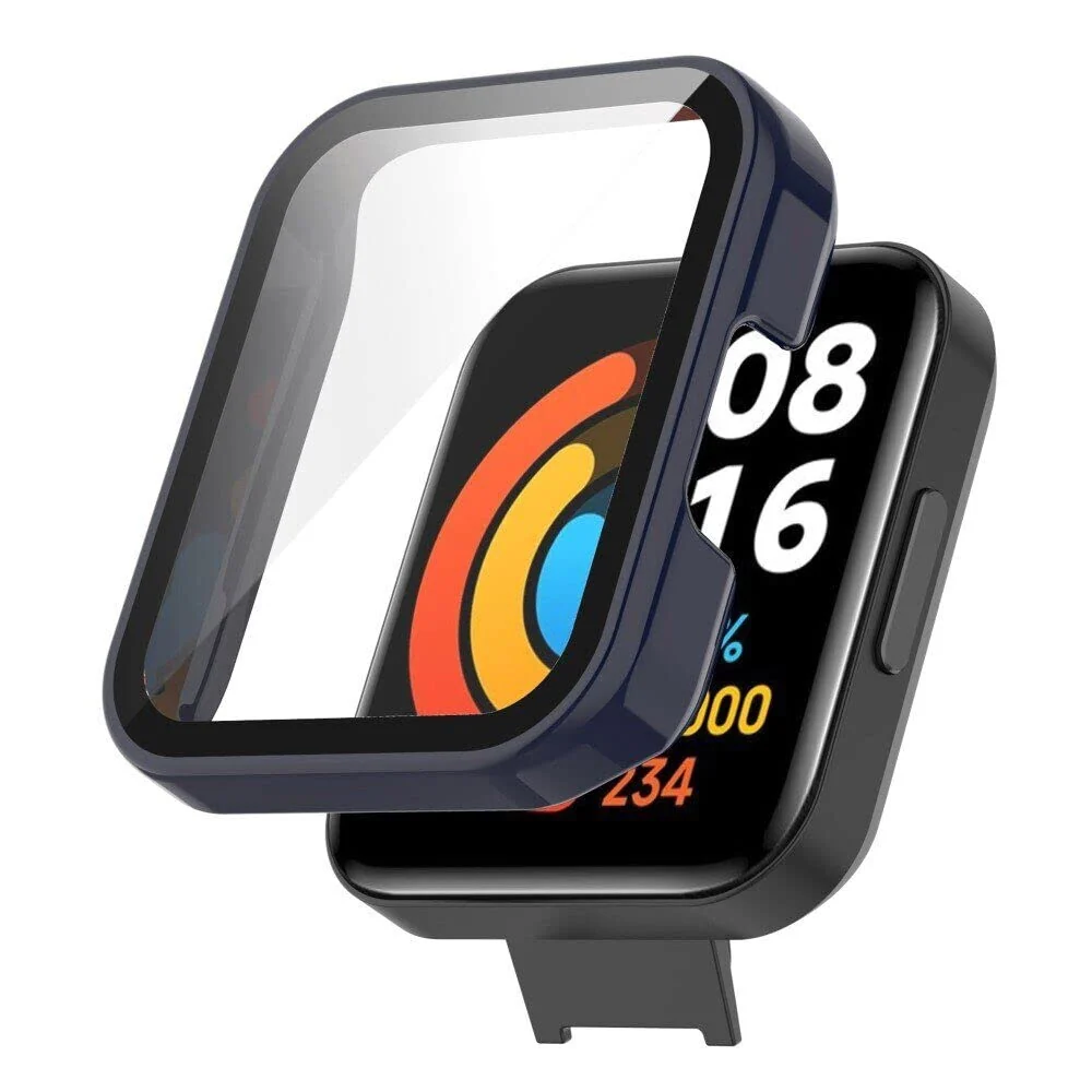 DL3 Mobilak Protective Case Compatible with Xiaomi Mi Redmi Watch 2 Lite, 9H Hardness PC Case Bumper Full Slim Protective Cover with Tempered Glass For Redmi Watch2 Lite - Blue