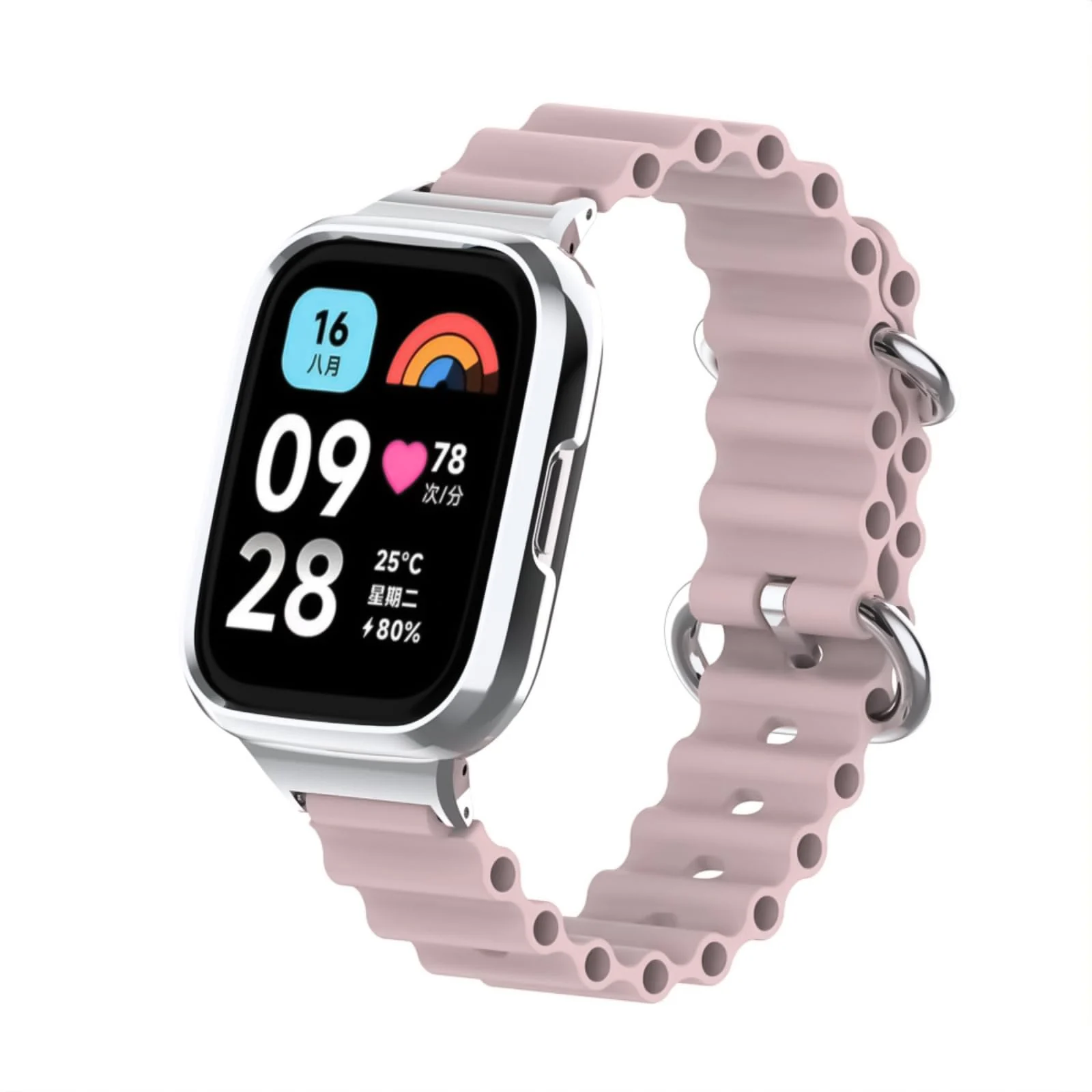 DL3 Mobilak Ocean Strap Compatible with Xiaomi Redmi Watch 3, Adjustable Silicone Strap with Metal Buckle, Band With Frame Metal Women Men Replacement Strap - Pink
