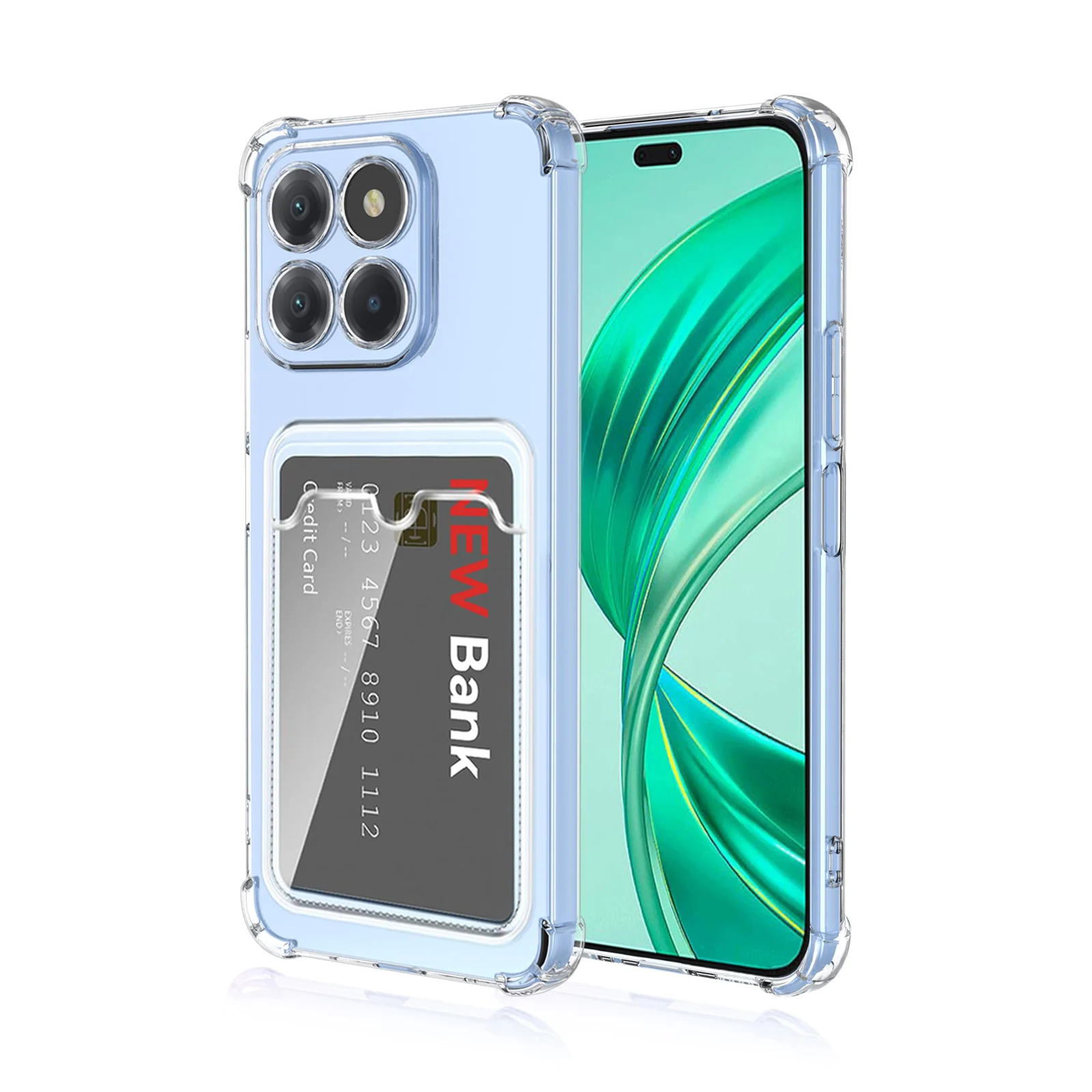 DL3 Mobilak Honor X8C Case Clear Card Holder Back Wallet Crystal Transparent Soft TPU Shockproof Bumper Corner Drop Protection Phone Case Cover Camera Protection - Transparent