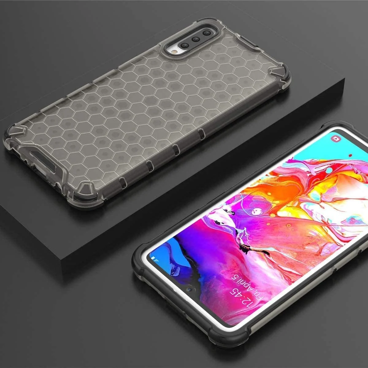 DL3 Mobilak Honeycomb Protective Case for Samsung Galaxy A70 / A70S, Shock-absorbing protection, Transparent design, Slim, lightweight profile - Black