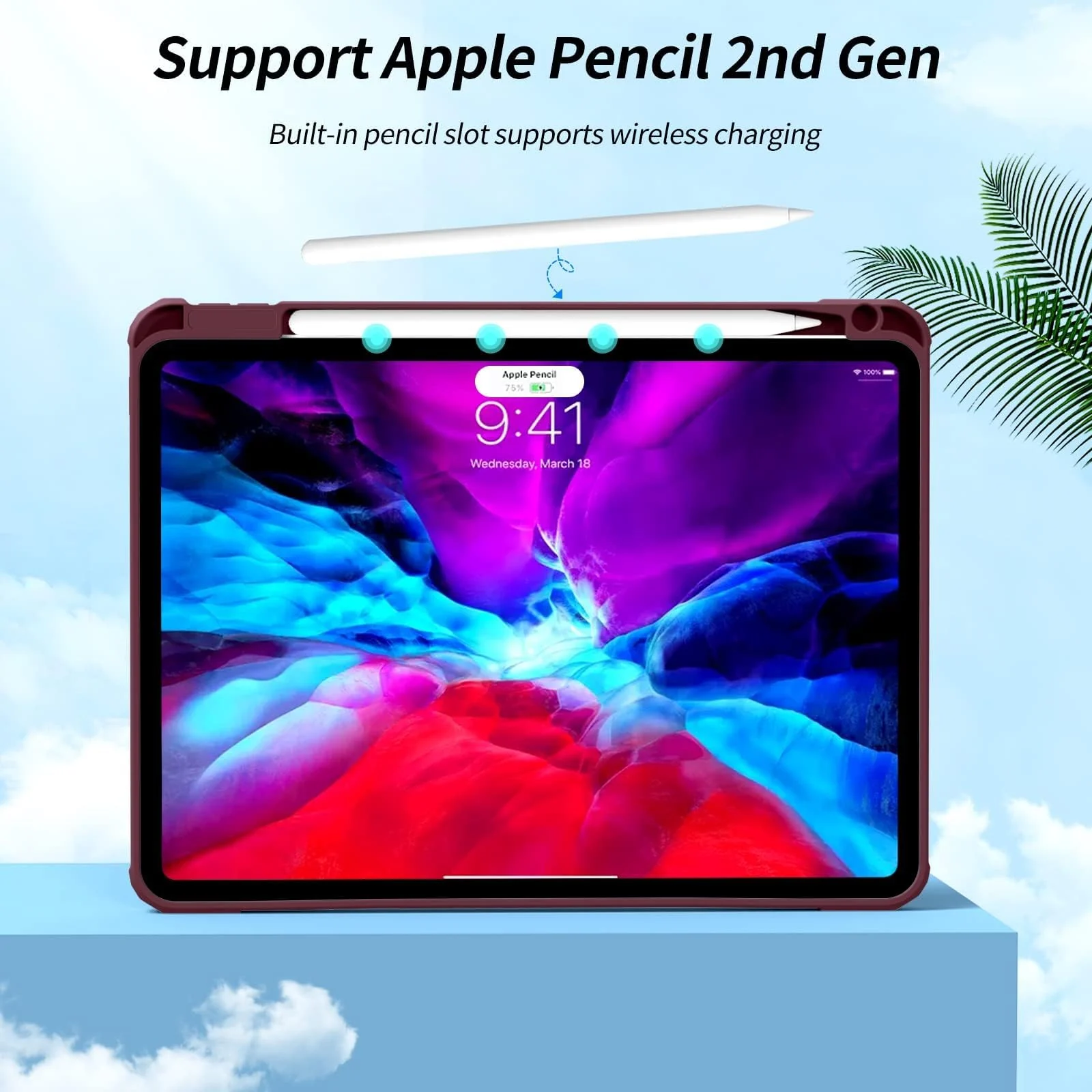 DL3 Mobilak for iPad Pro 11 Inch Case 4th /3rd /2nd Generation(2022/2021/ 2020), Clear Shockproof Back Cover Built-in Pencil Holder, Auto Sleep/Wake - Wine Red
