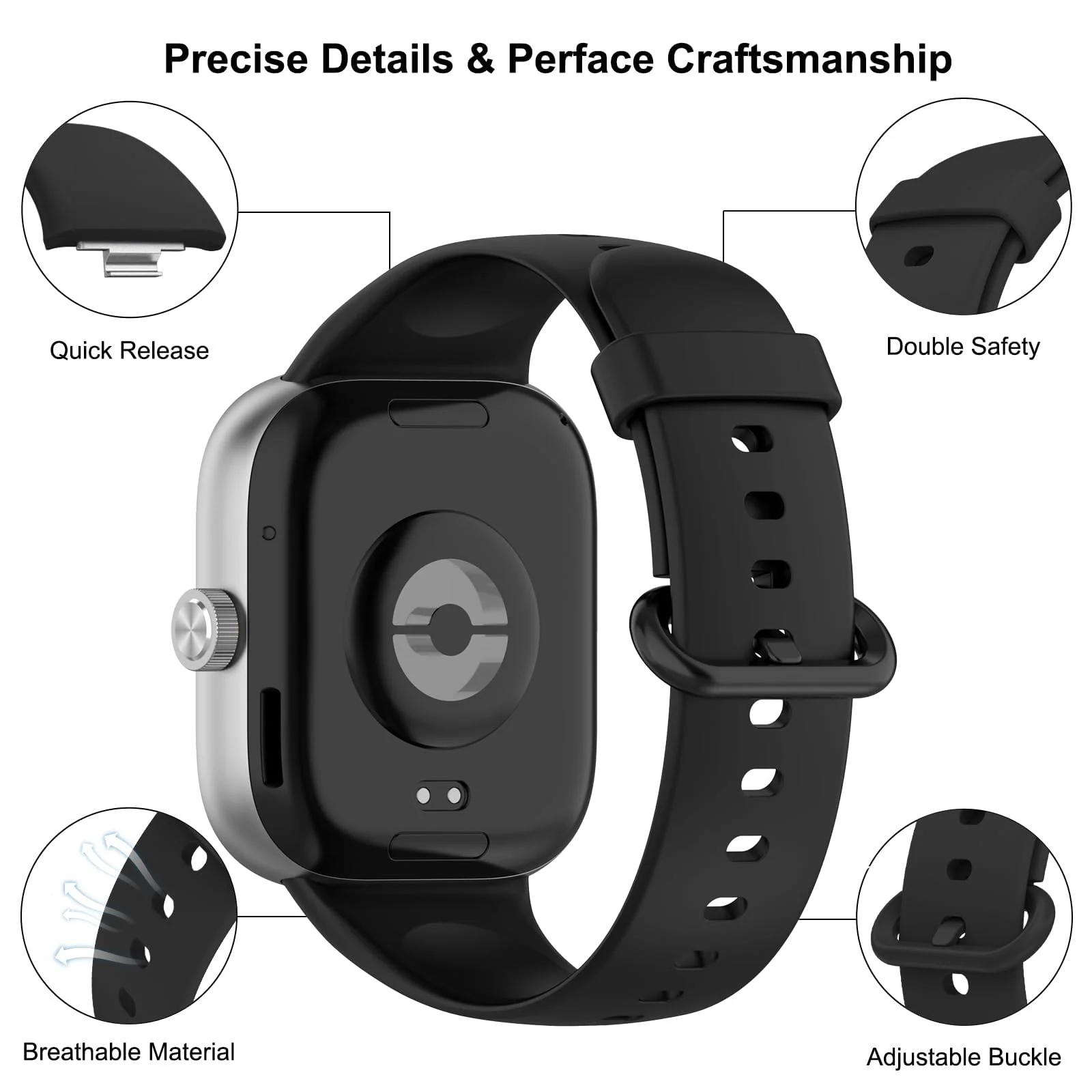 DL3 Mobilak Bracelet for Redmi Watch 4 / Redmi Watch 5 / Xiaomi Smart Band 8 Pro/Xiaomi Smart Band 9 Pro Wristbands for Men Women, Silicone Strap, Waterproof Sports Replacement Strap - Black
