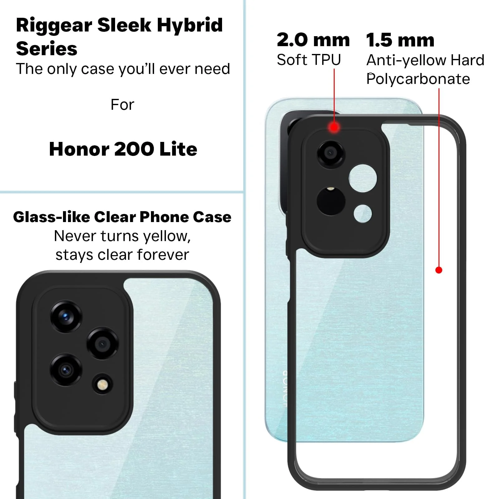 DL3 Mobilak Silicone Protective Case for Honor 200 Lite, Camera protection, Shock-absorbing protection, Scratch-resistant surface - Black