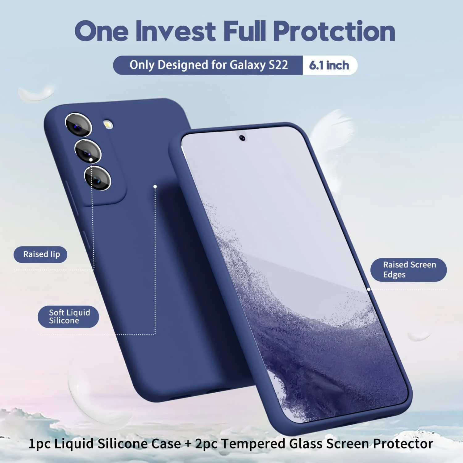 DL3 Mobilak Liquid Silicone Protective Case with Soft Microfiber Lining with Full Camera Protection for Samsung Galaxy S22 5G - Blue 1