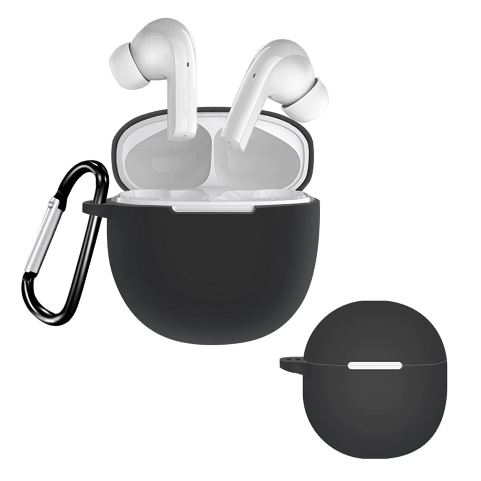 DL3 Mobilak Silicone Case Compatible with QCY T18 Melobuds Earbuds, Soft Silicone Protective Case Cover, Shockproof Sleeve with Carabiner - Black