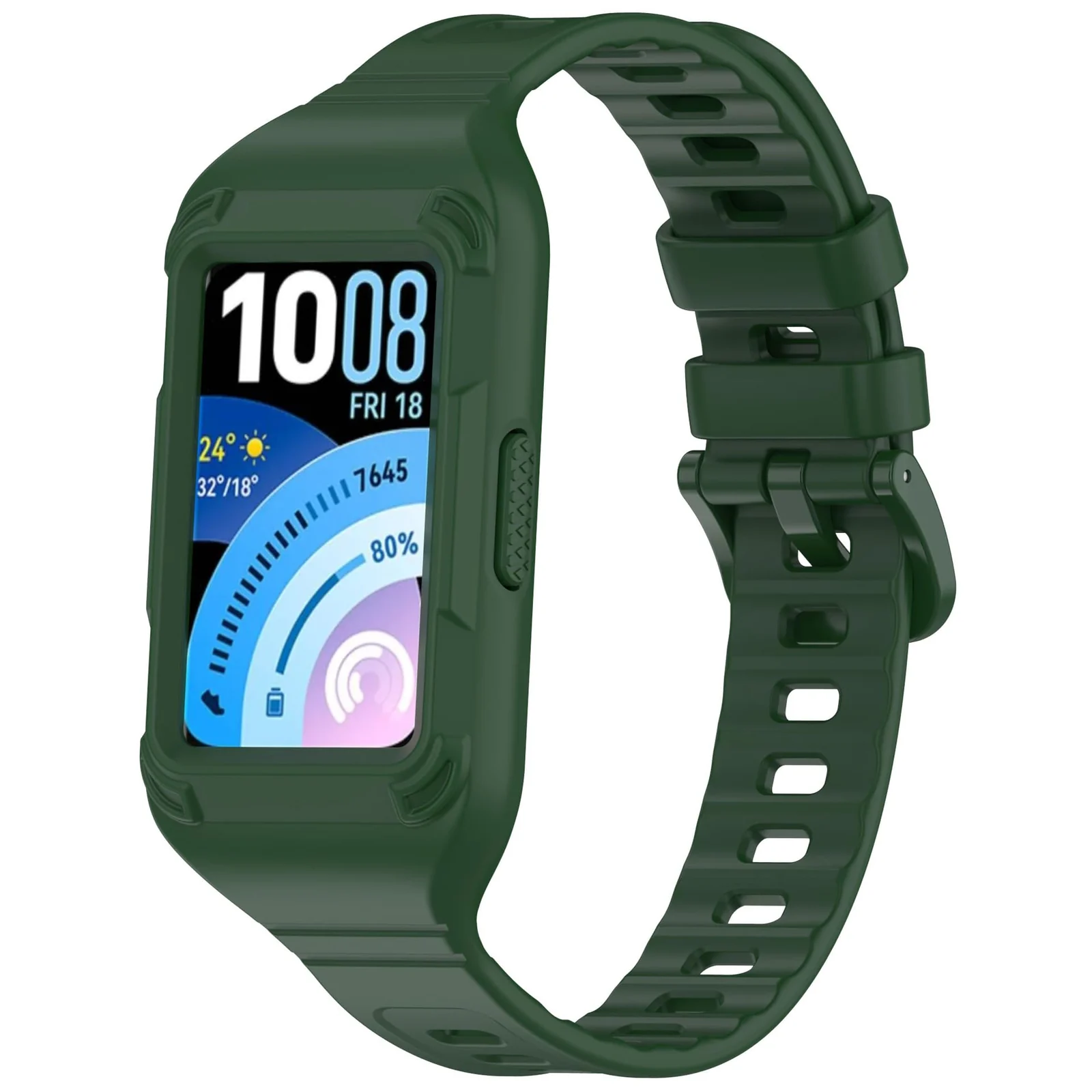 MOBIGON Rugged Silicone Strap with Bumper Case for Huawei Band 11 Pro, Green