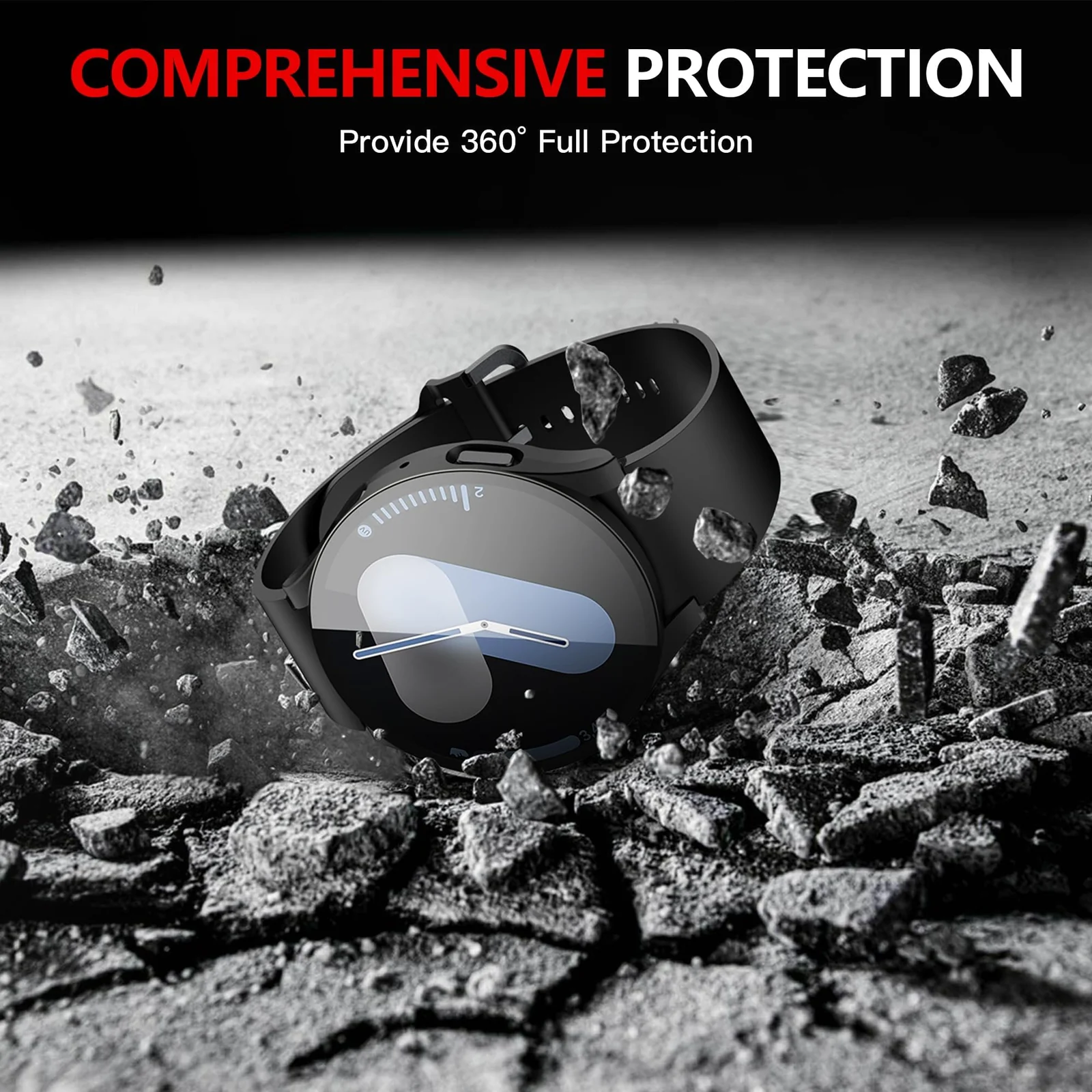 DL3 Mobilak Case with Screen Protector for Samsung Galaxy Watch 7 44mm, Bumper Full Coverage Hard PC Overall Protective Cover, Built-in Tempered Glass Film High Sensitivity - Black