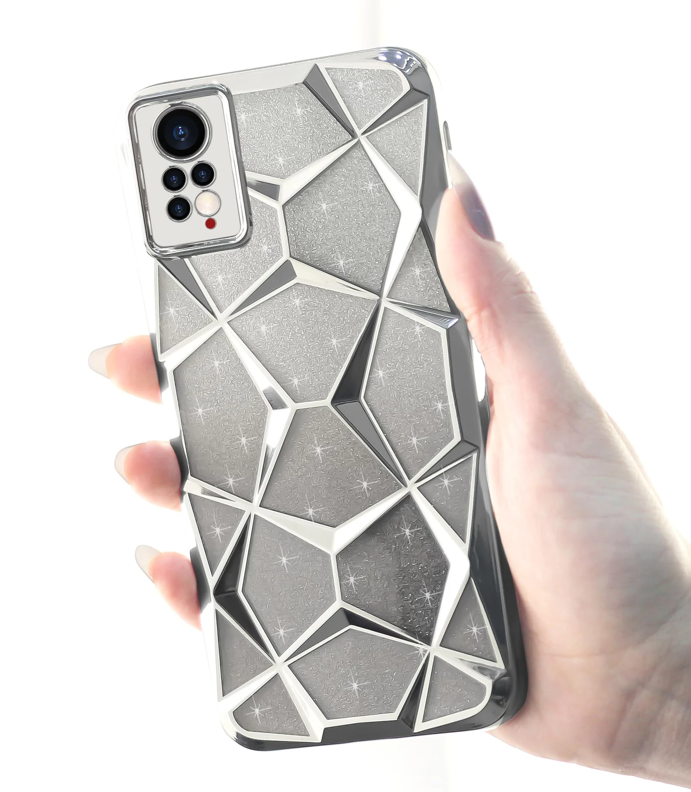 DL3 Mobilak Glitter Rhinestone Protective Case for Xiaomi Redmi Note 11S with Camera Protection and Shockproof Design - Silver