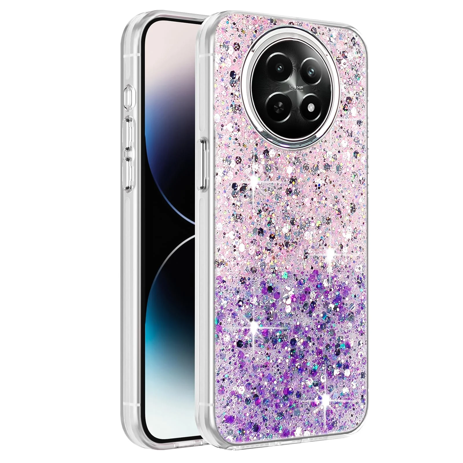 DL3 Mobilak Glitter Protective Case for realme 13 5G / realme 12 5G / realme 12x 5G, Supports wireless charging, Camera protection, Shock-absorbing protection - Pink Purple