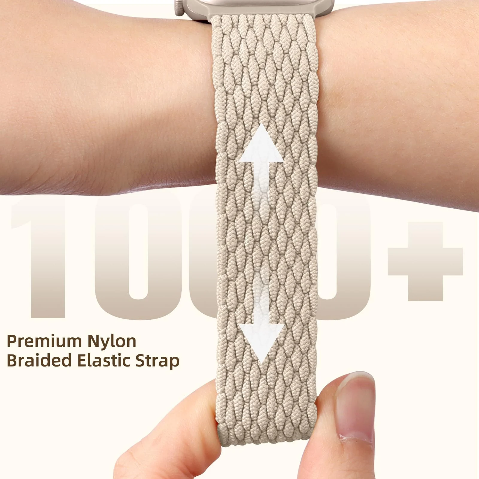 DL3 Mobilak Sport Solo Loop Compatible with Apple Watch Band 42mm 44mm 45mm 46mm 49mm for Women Men, Magnetic Strap Stretchy Braided Wristband for iWatch Series 11 10 9 8 7 6 5 4 3 Ultra 3 2 1 SE SE2 - Champagne